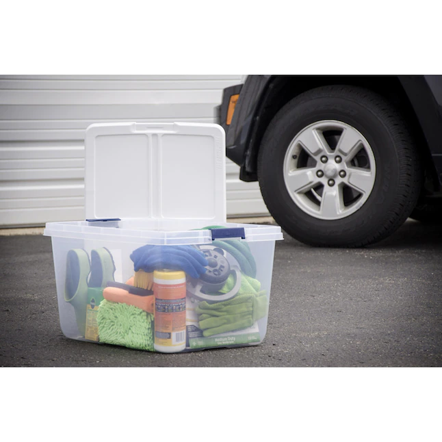 Hefty  Medium 16.5-Gallon (66-Quart) Clear Storage Container with White Lid Weatherproof Tote with Latching Lid