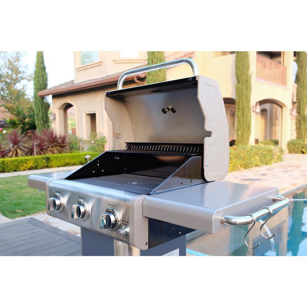 KENMORE PG-4030400LD-AZ 3-Burner Propane Gas Pedestal Grill with Foldable Side Shelves-Azure