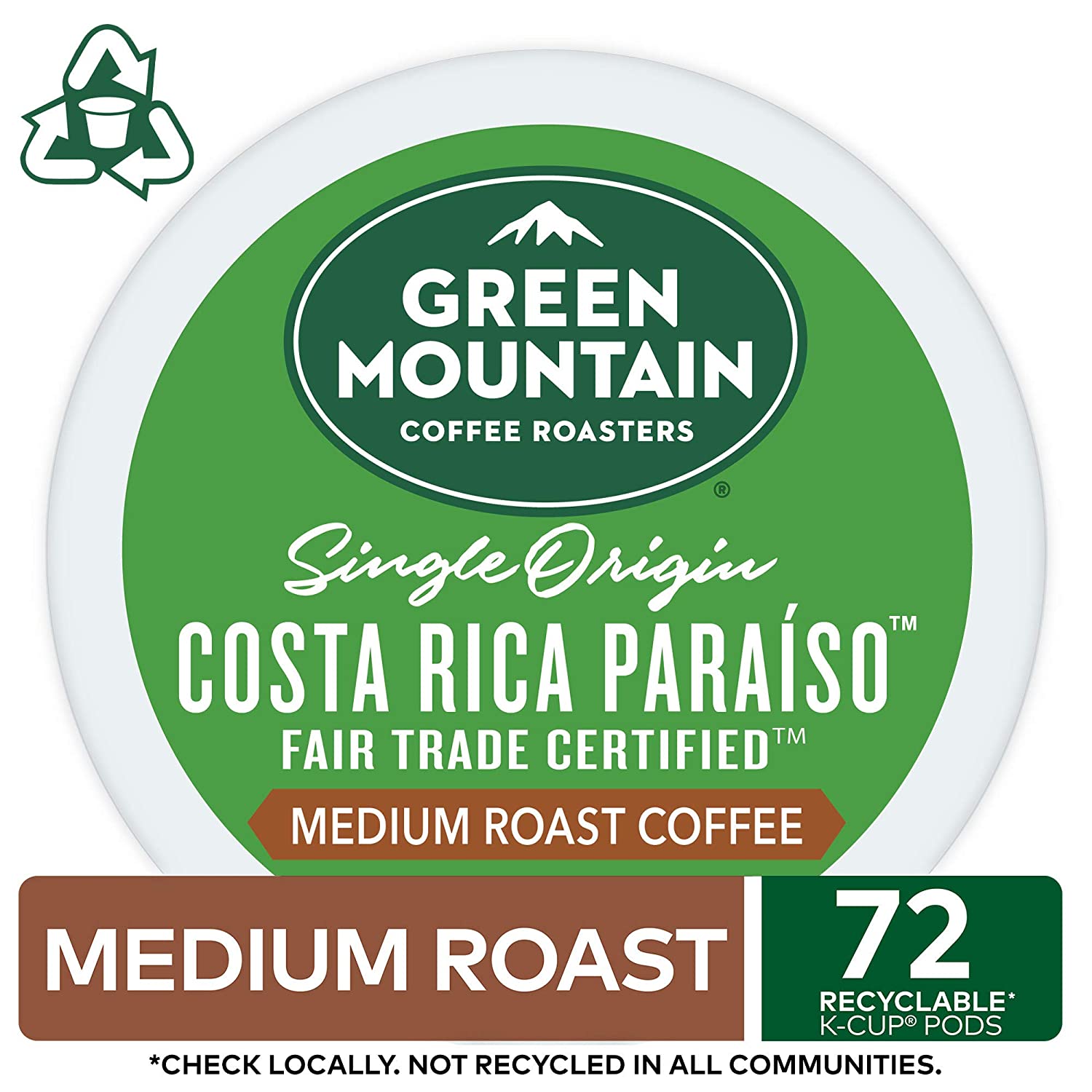 Green Mountain Coffee Roasters Costa Rica Paraiso. Single-Serve Keurig K-Cup Pods. Medium Roast Coffee Pods. 12 Count (Pack of 6)