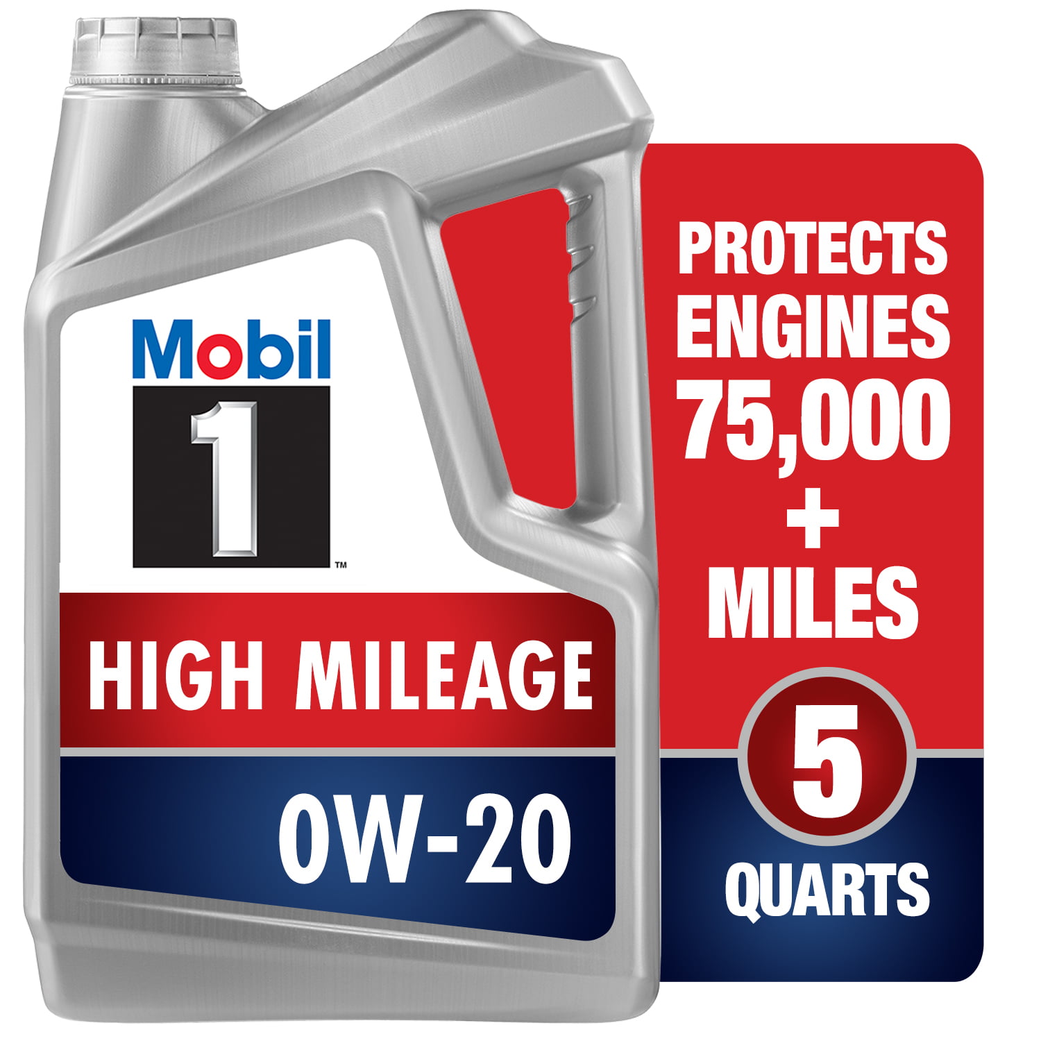 Mobil 1 High Mileage Full Synthetic Motor Oil 0W-20. 5 qt