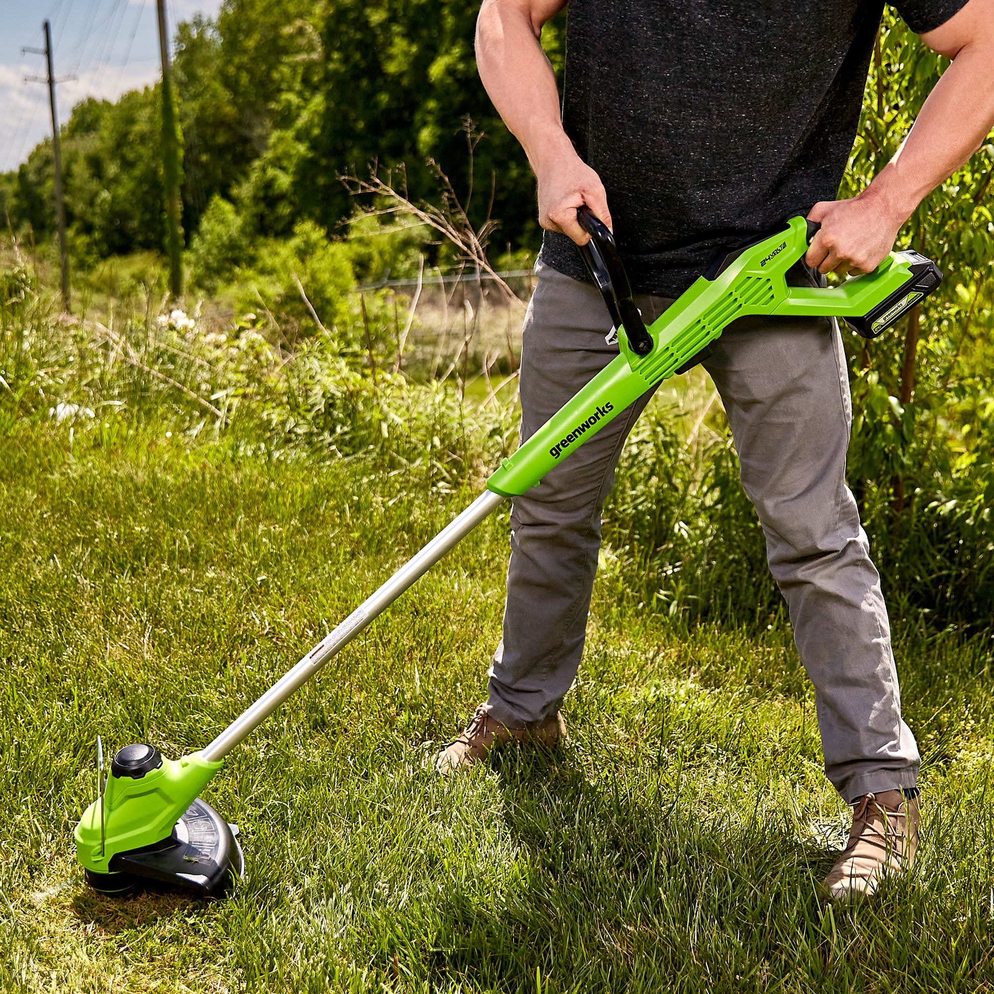 Greenworks 24-volt 12-in Straight Battery String Trimmer with Edger Conversion Capable (Battery and Charger Not Included)