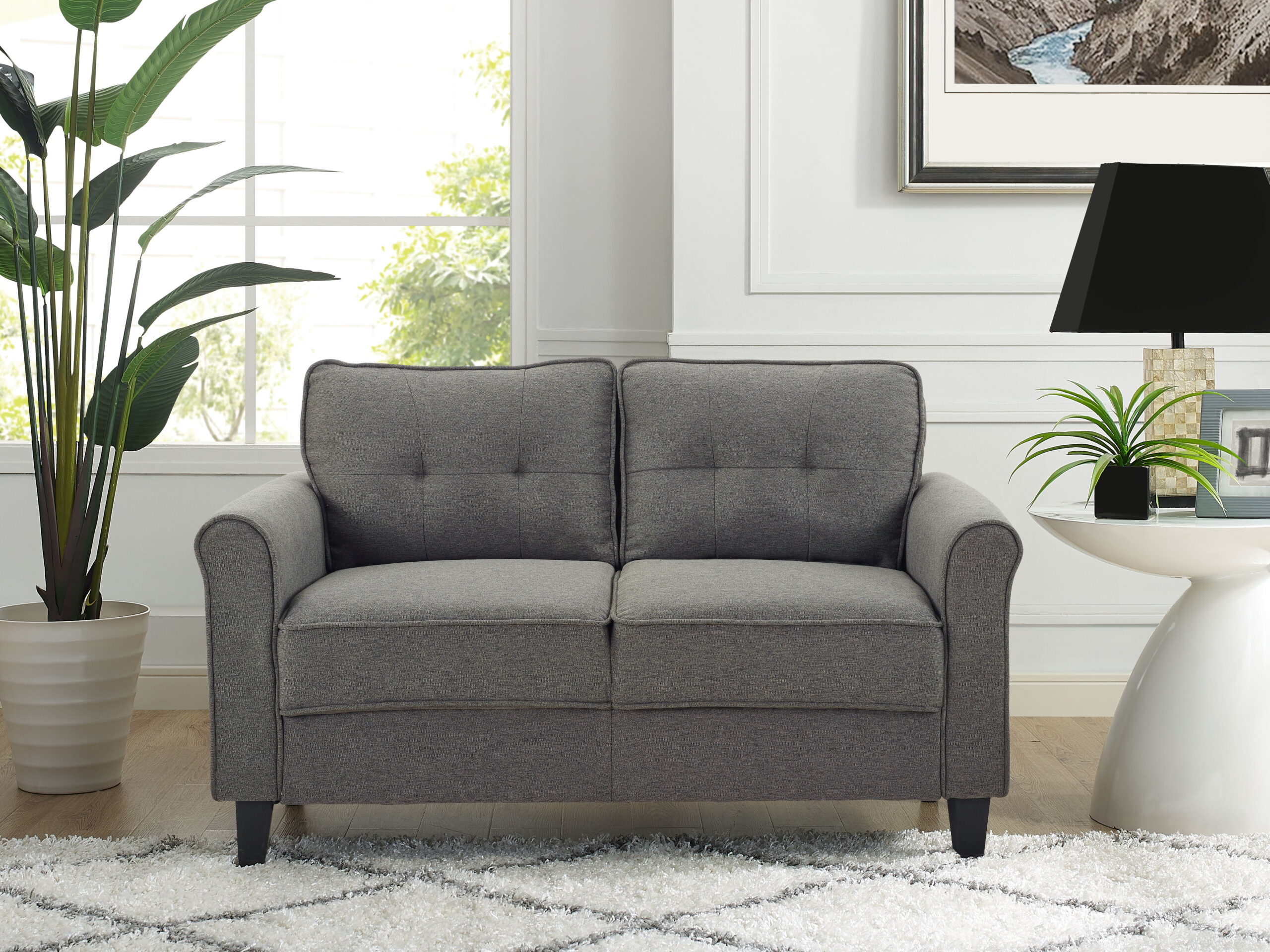 Lifestyle Solutions Hactor Loveseat with Curved Arms. Heather Gray Fabric