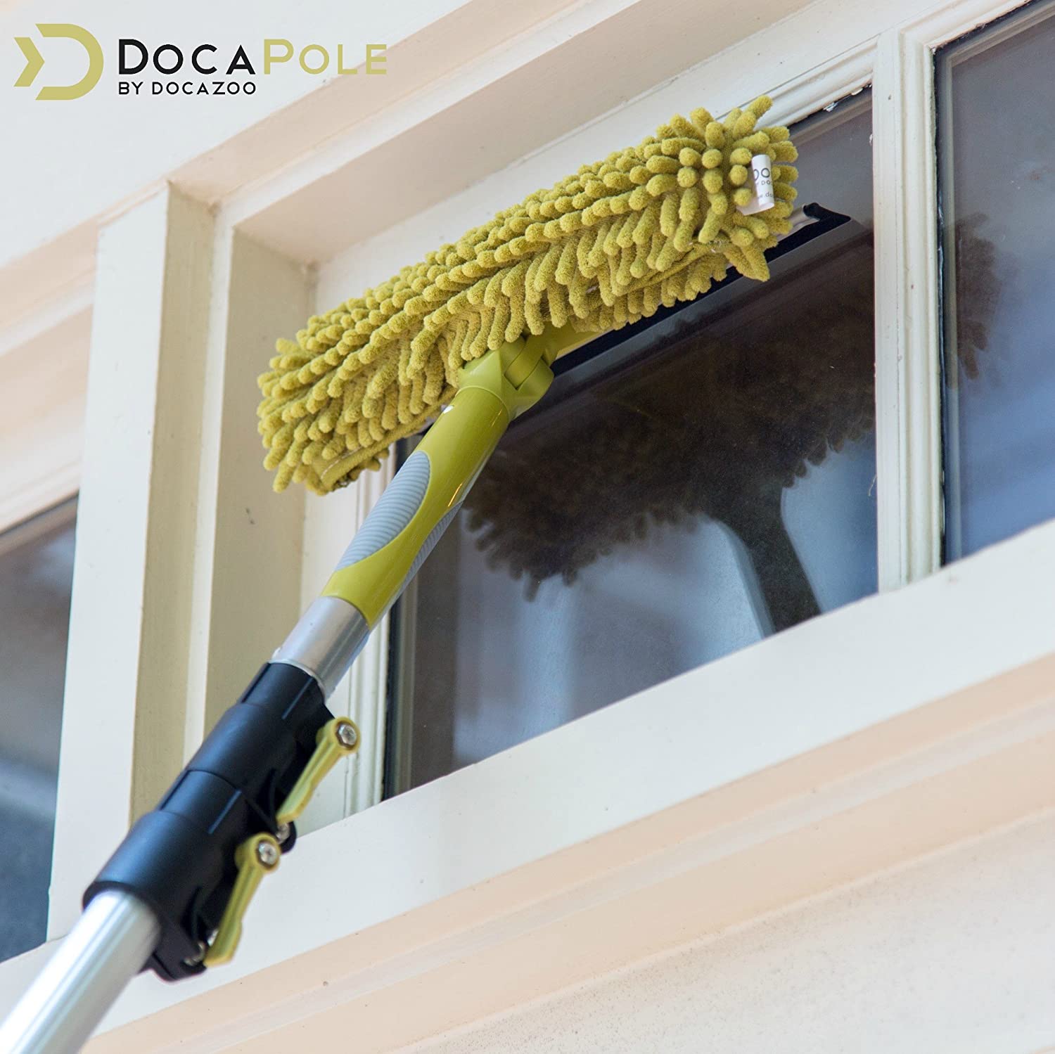 DocaPole 30 ft Reach Cleaning Kit with 6-24 Foot Telescoping Extension Pole. 3 Dusting Attachments 1 Window Squeegee & Washer. Cobweb Duster. Microfiber Feather Duster