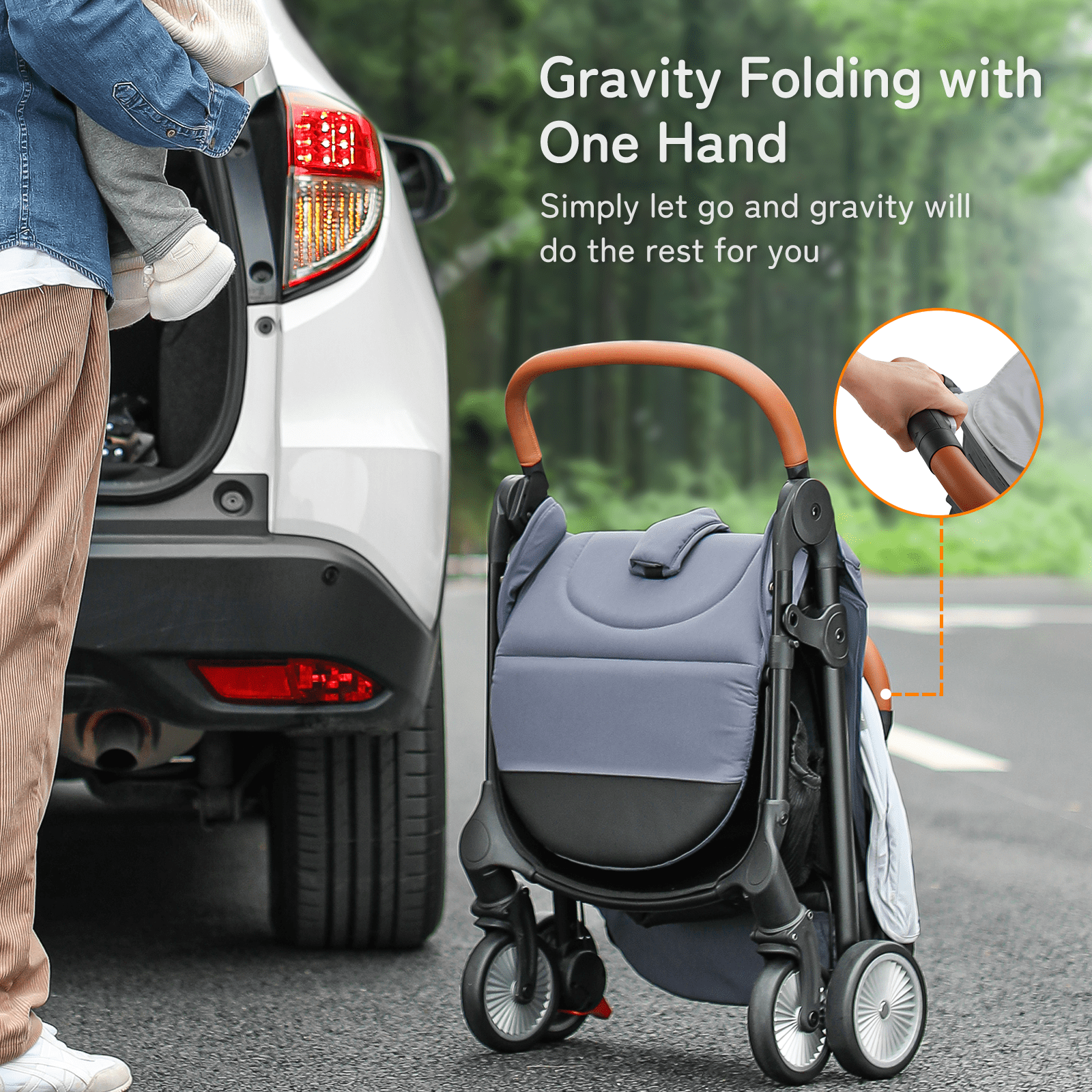 Besrey Self-Folding Lightweight Stroller with Cup Holder Compact Stroller for Airplane. Unisex Blue