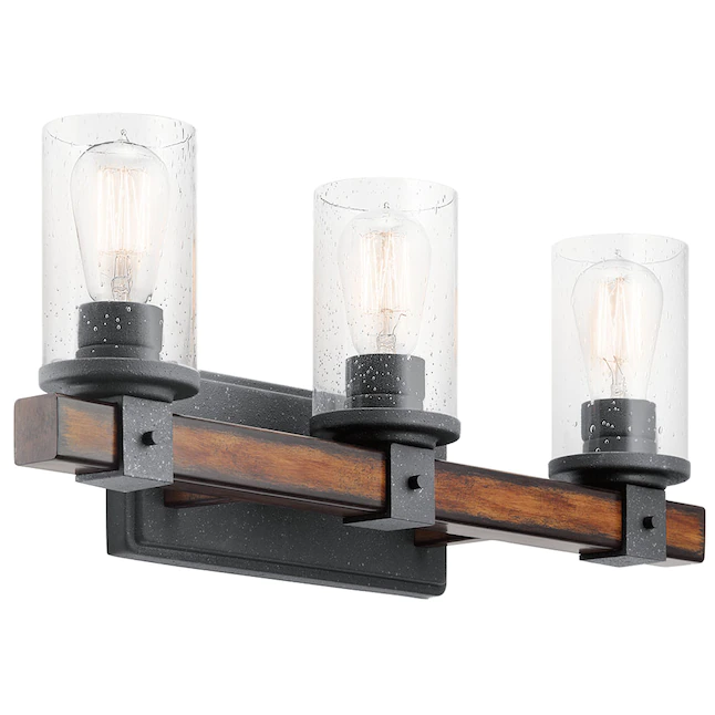 Kichler  Barrington 22-in 3-Light Distressed Black and Wood Tone Rustic Vanity Light