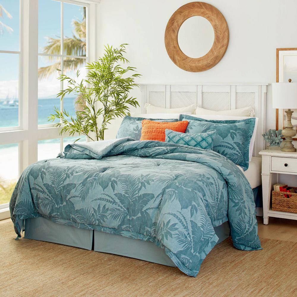 Tommy Bahama  Blue Abalone 4-Piece Blue Botanical Cotton King Comforter Set