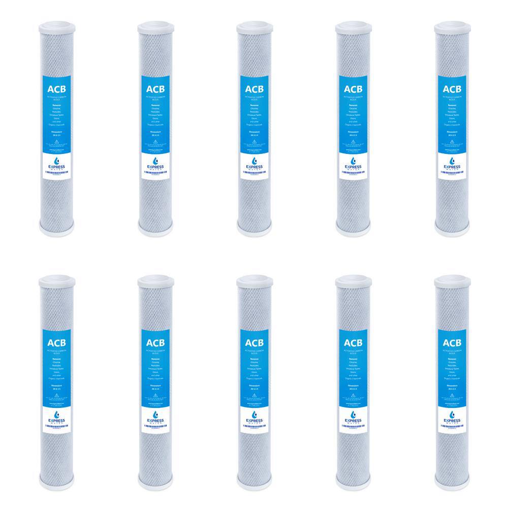 Express Water FLTWH2025C10 10 Pack Big Blue Activated Carbon Block Water Filter - Whole House - 5 Micron - 2.5″ x 20″ inch