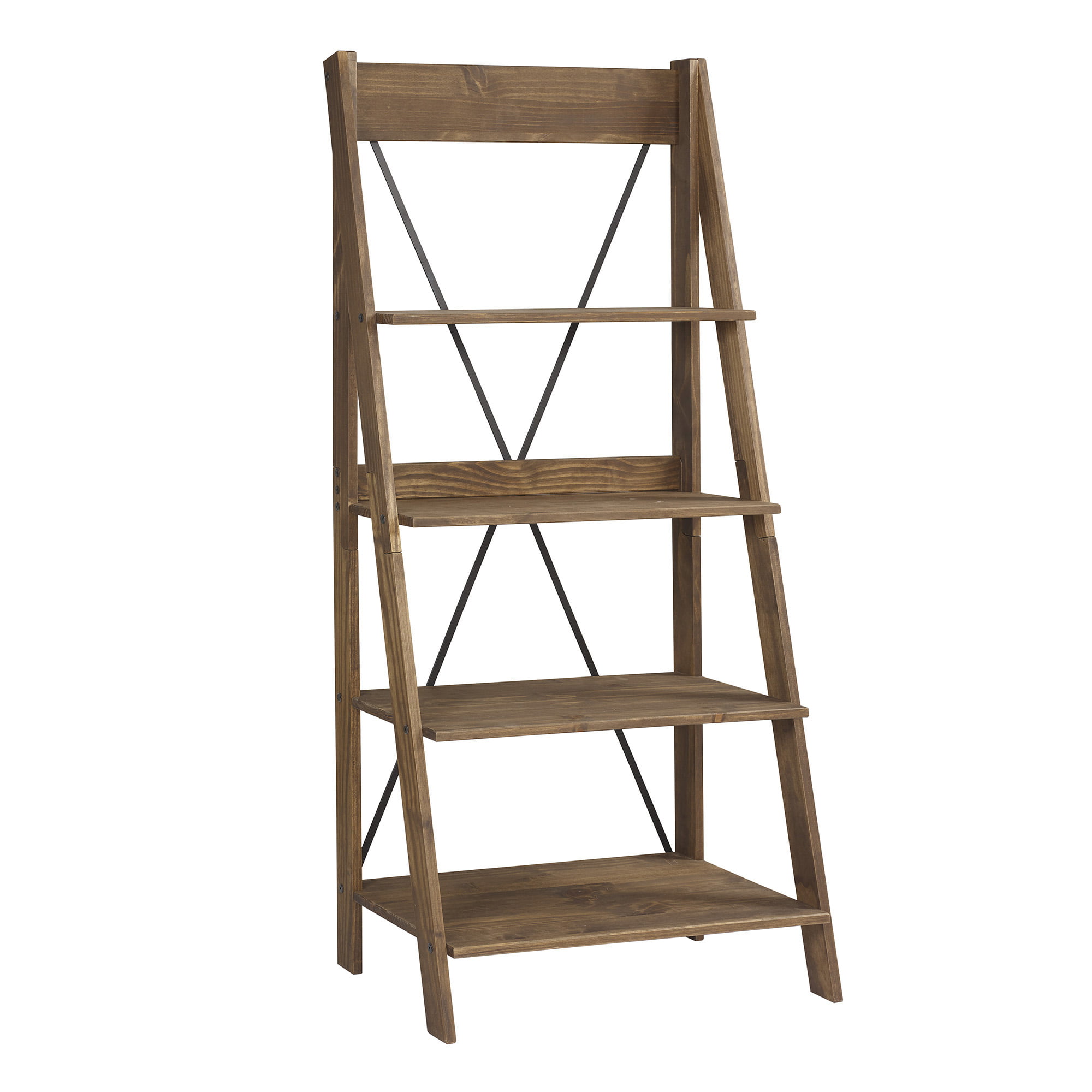 Woven Paths Solid Wood 4-Shelf Ladder Bookshelf- Brown