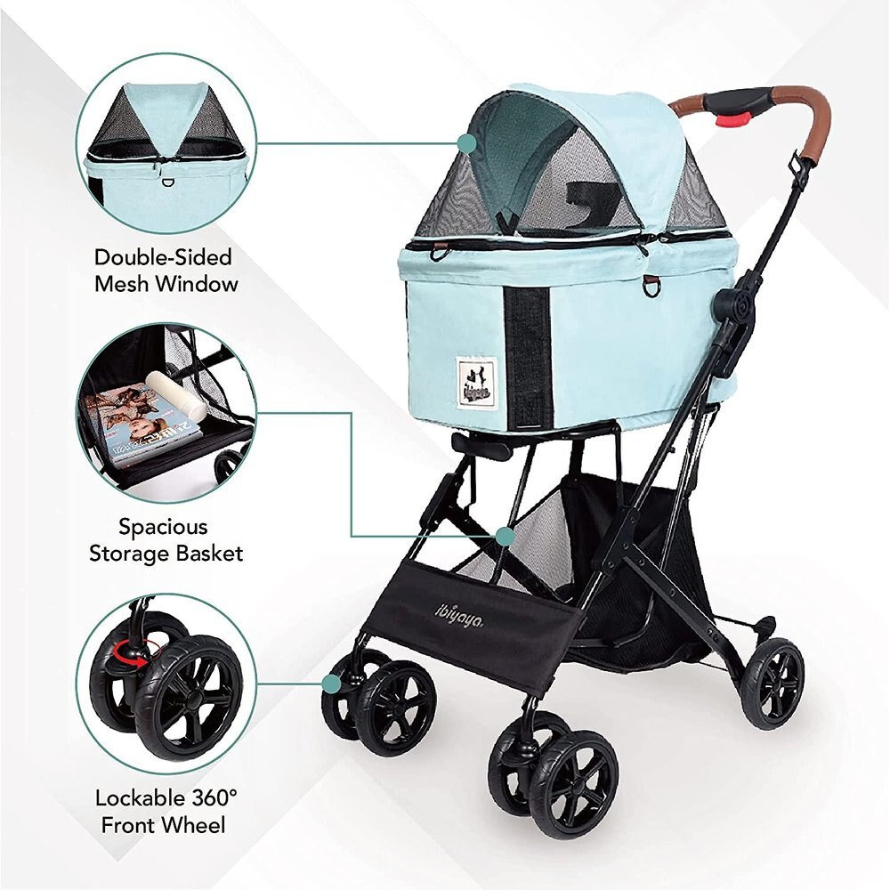 Ibiyaya Travois Tri-fold Pet Travel System Cat and Dog Stroller Small - Spearmint