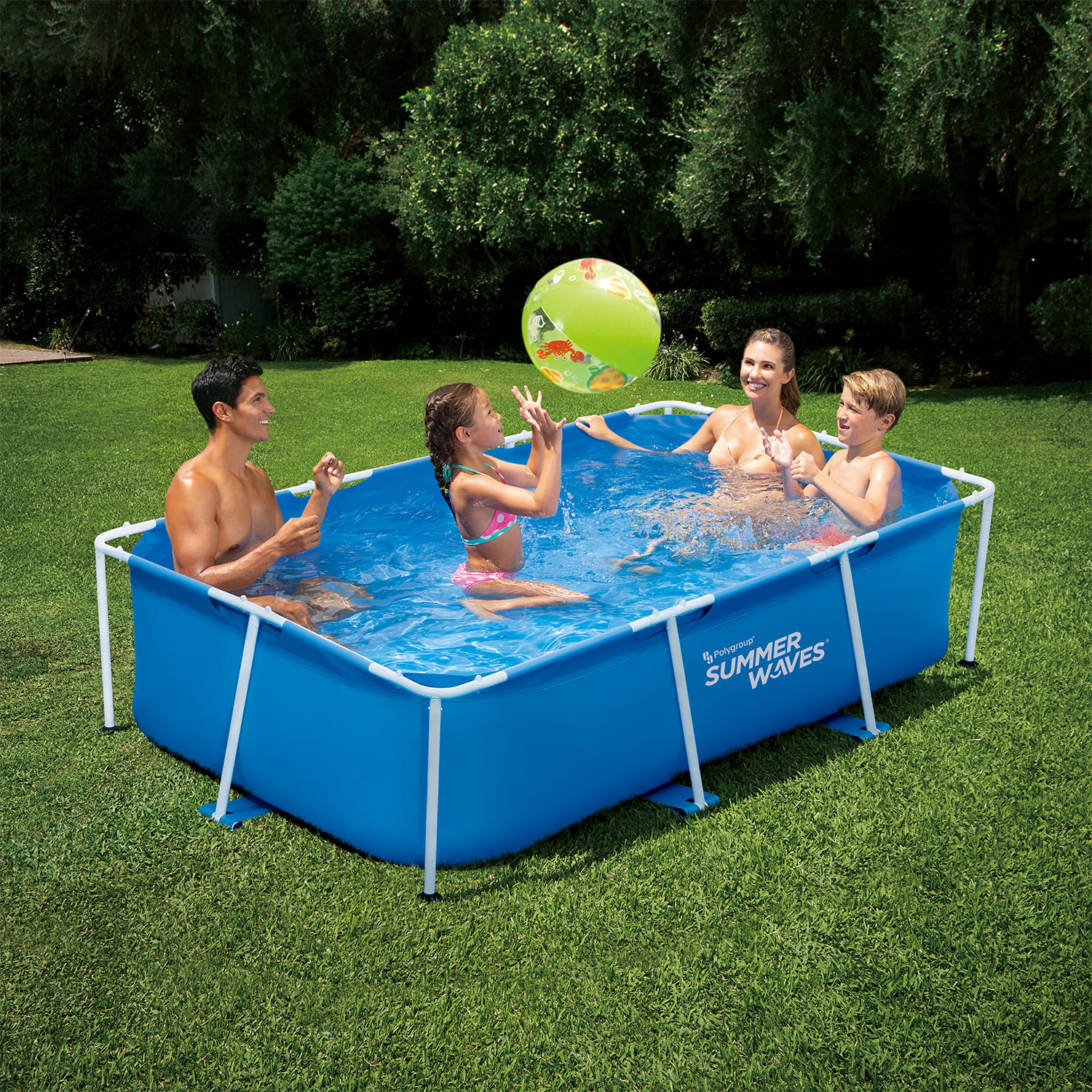Summer Waves P30509260 8.5 x 5.25 Foot 26 Inch Deep Rectangular Small Metal Frame Above Ground Family Backyard Swimming Pool. Blue