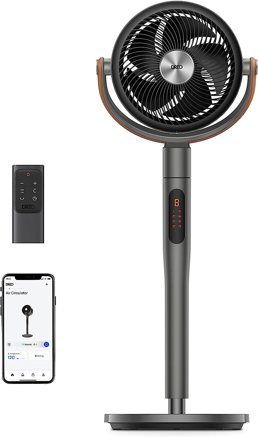 Dreo Pedestal Fan with Remote. PolyFan 513S. 43” Quiet Standing Fan for Home Bedroom. 120°+105° Smart Oscillating Floor Fans with Wi-Fi/Voice Control. Works with Alexa/Google. 6 Modes. 8 Speeds