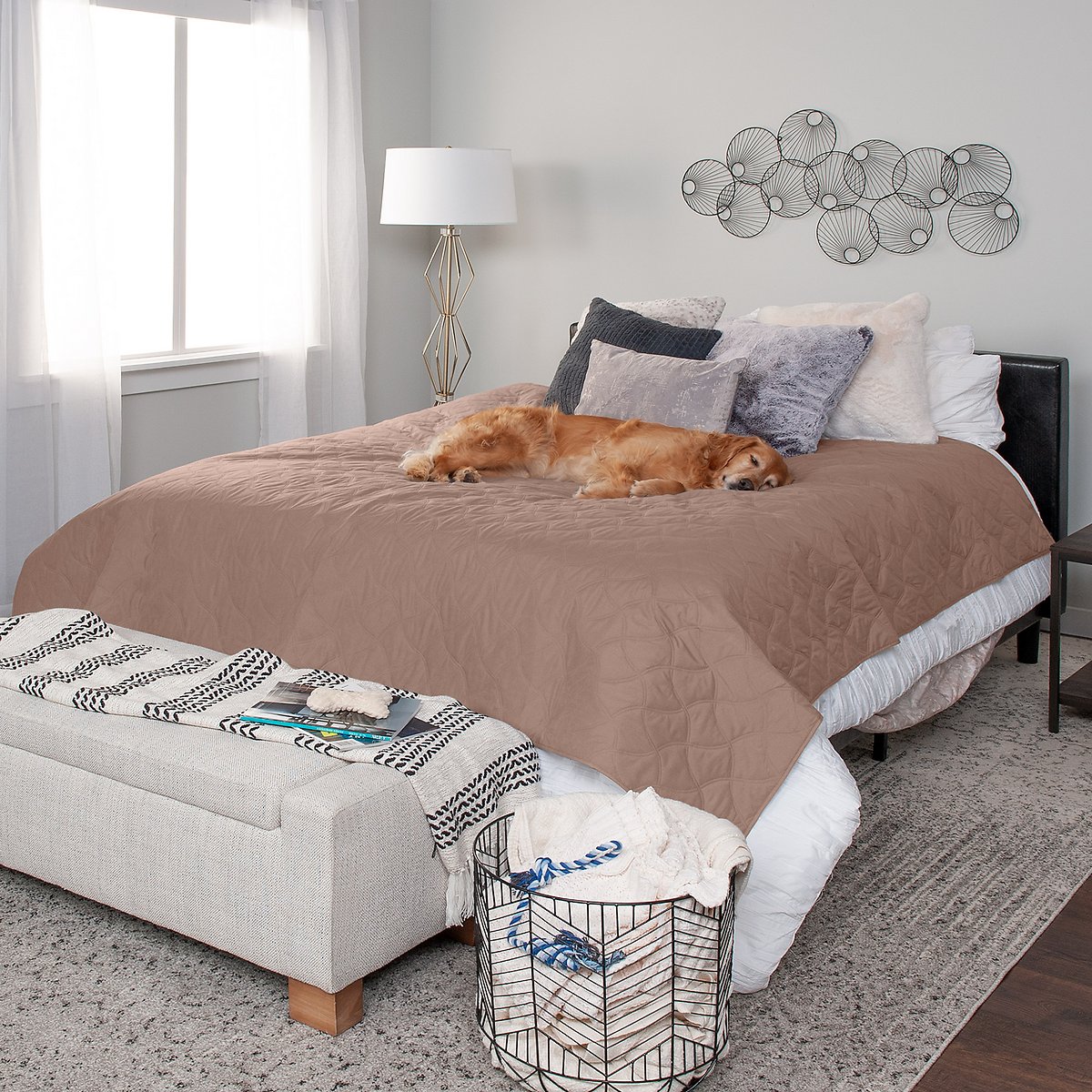 FurHaven Waterproof Cat & Dog Blanket Protector. Quilted Brownstone - 68″ x 82″ - Full