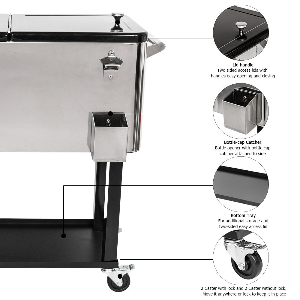 GoDecor 80 Quart Iron Spray Plastic with Tray Patio Rolling Cooler