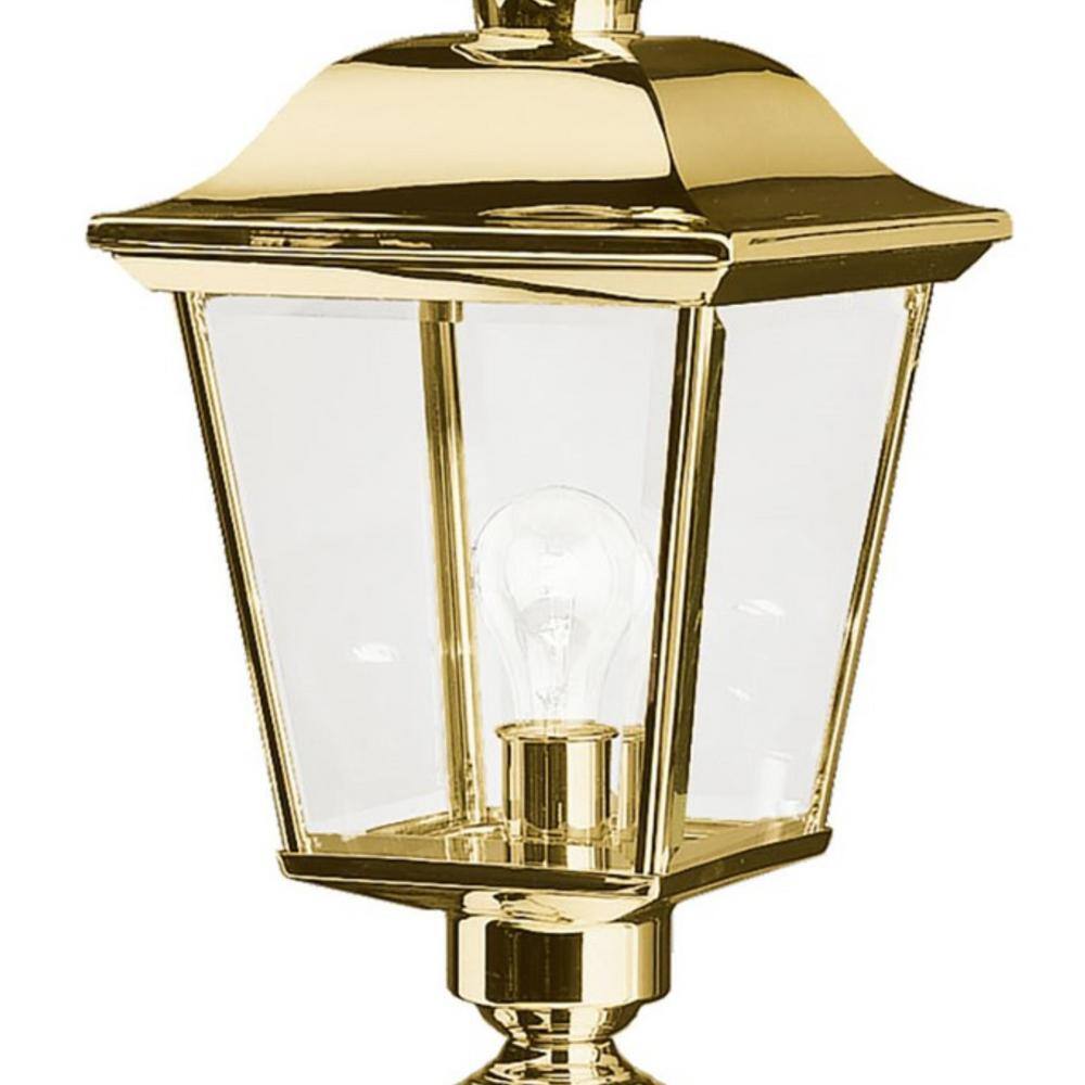 KICHLER  Bay Shore Hardwired 1-Light Polished Brass 4×4 Outdoor Deck Lamp Post Light with Clear Glass (1-Pack)