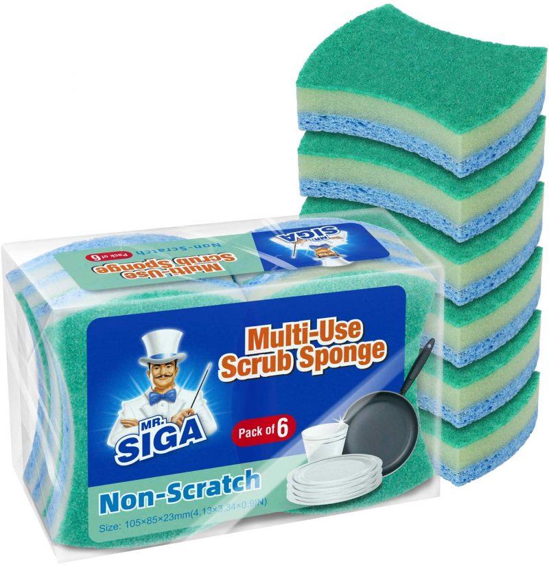 MR.SIGA Multi-Use Cellulose Scrub Sponge. Dual-Sided Dishwashing Sponge 12 Pack