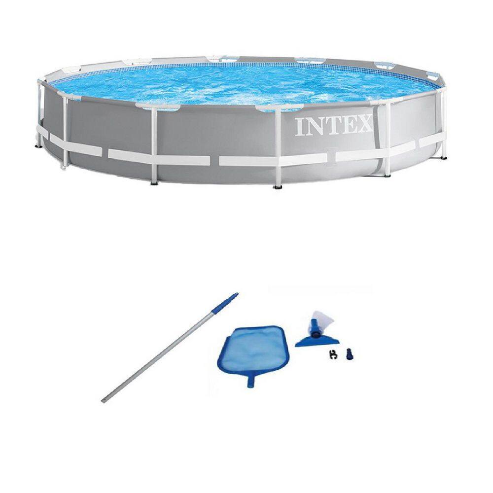 Intex 26711EH + 28002E 12 ft. x 30 in. Prism Frame Above Ground Swimming Pool and Maintenance Kit