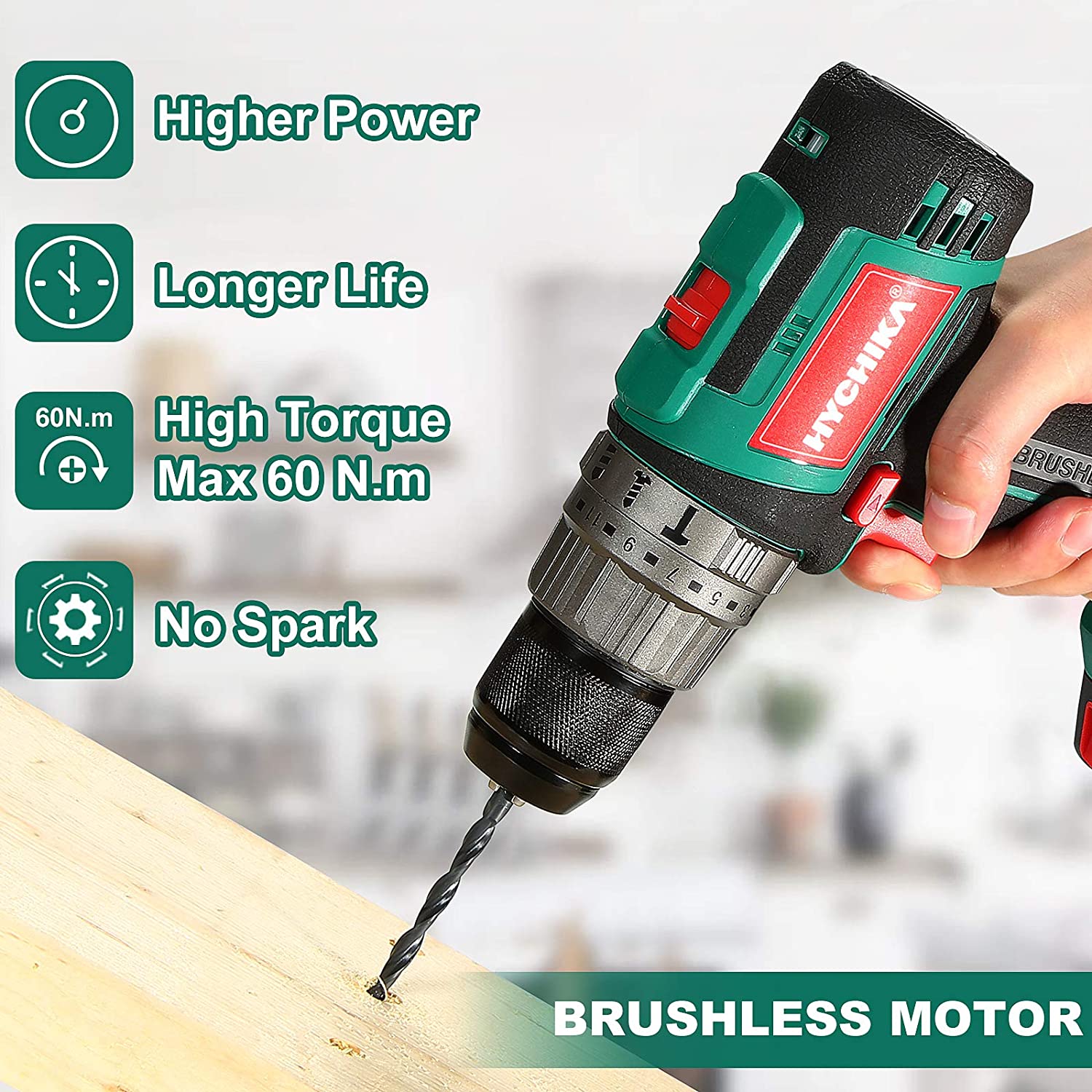 HYCHIKA 1/2-in 20-volt Max-Amp Variable Speed Brushless Cordless Hammer Drill (1-Battery Included)