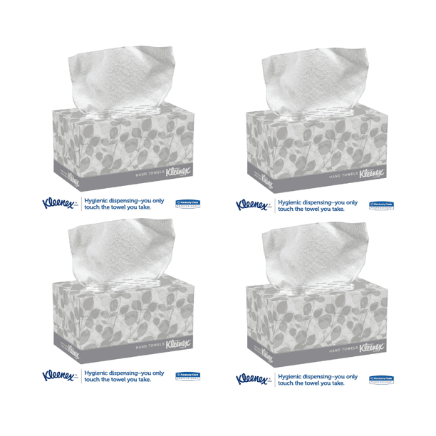 Kleenex Hand Towels POP-UP Box. Pack of 4. Cloth 9 x 10 1/2 - 120 Tissue Per Box.