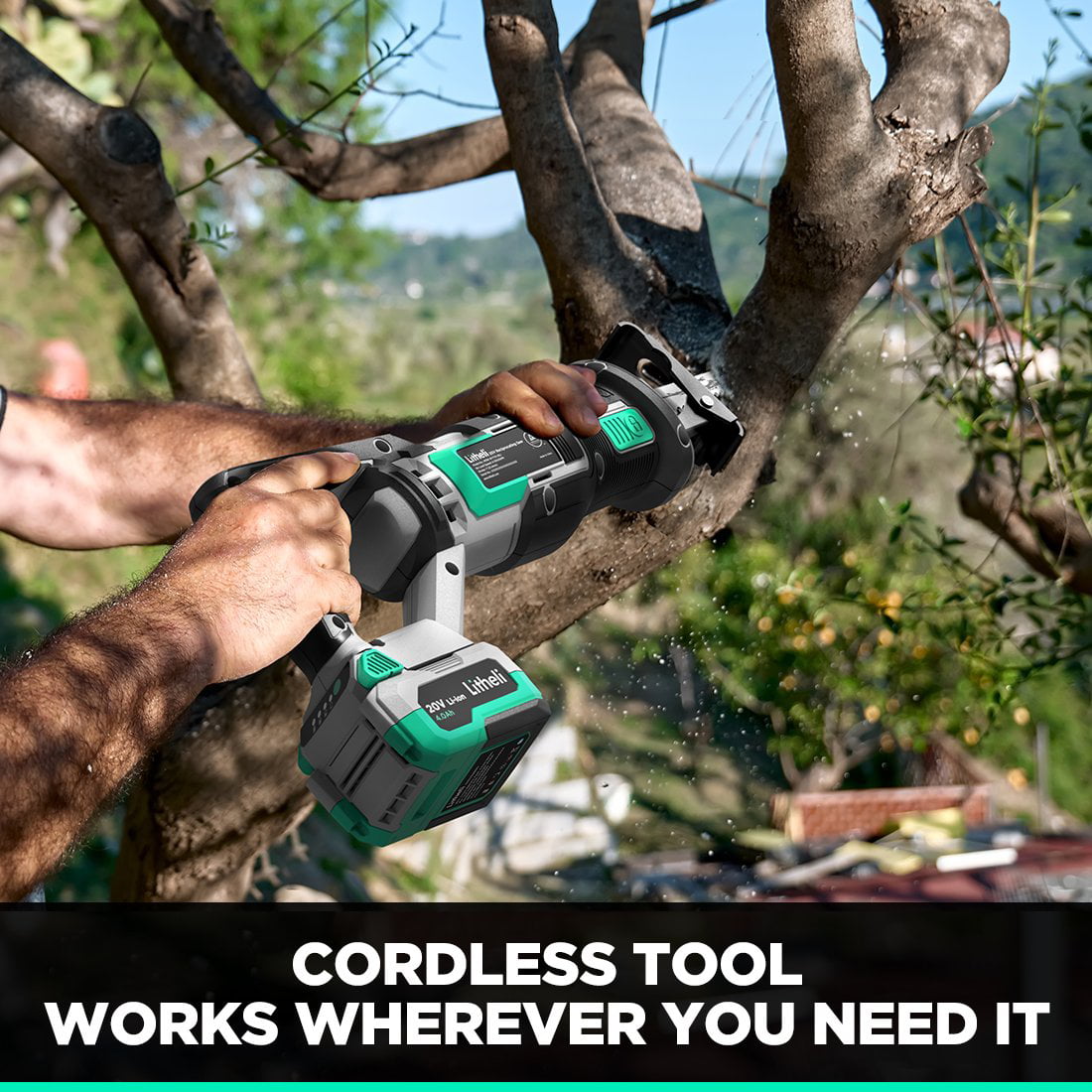 Litheli 20 V Cordless Reciprocating Saw with 4.0 Ah Battery & Charger. 0-3000 SPM Variable Speed. Tool-free Blade Replacement