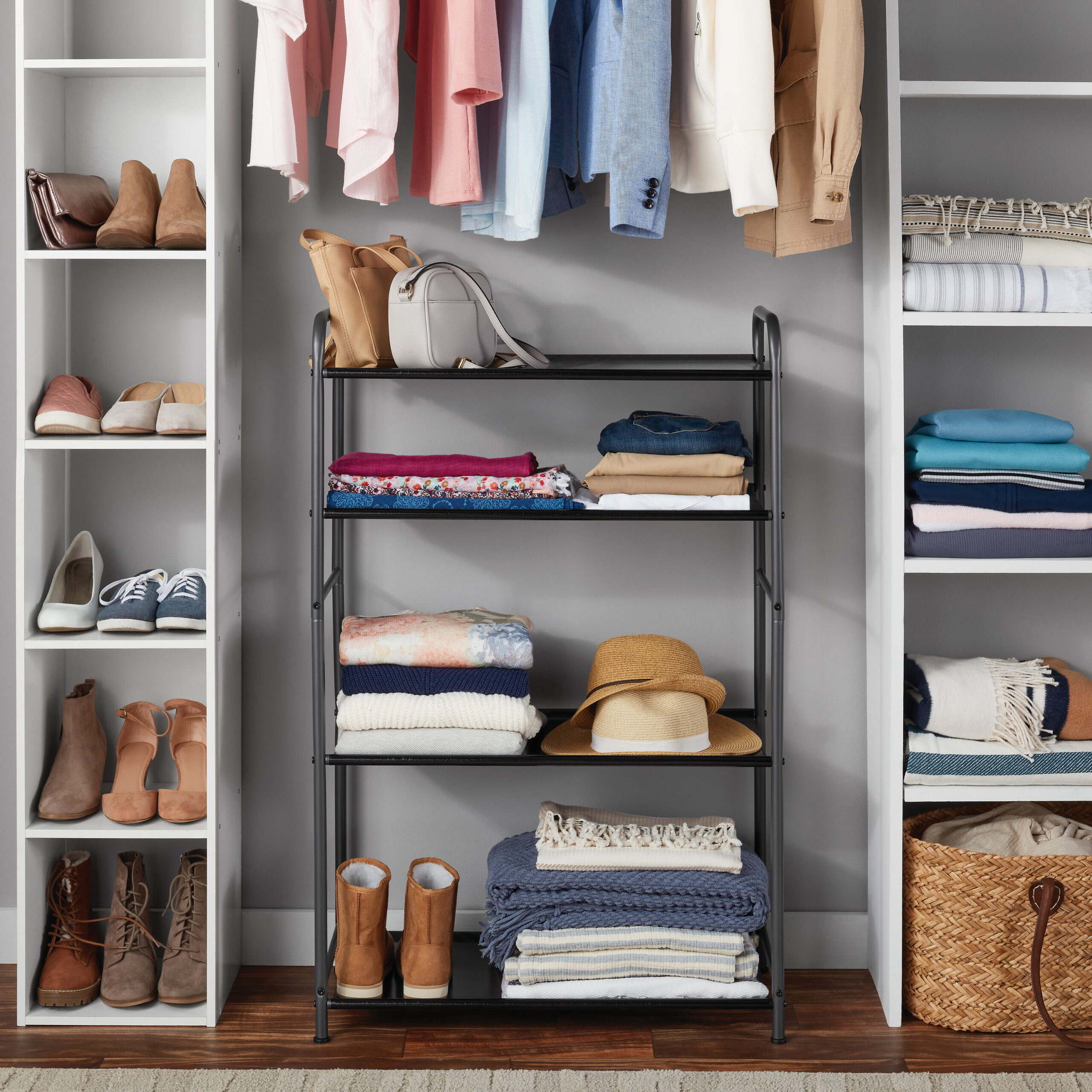 Mainstays 4-Shelf Unit Storage Shelves. Black Steel