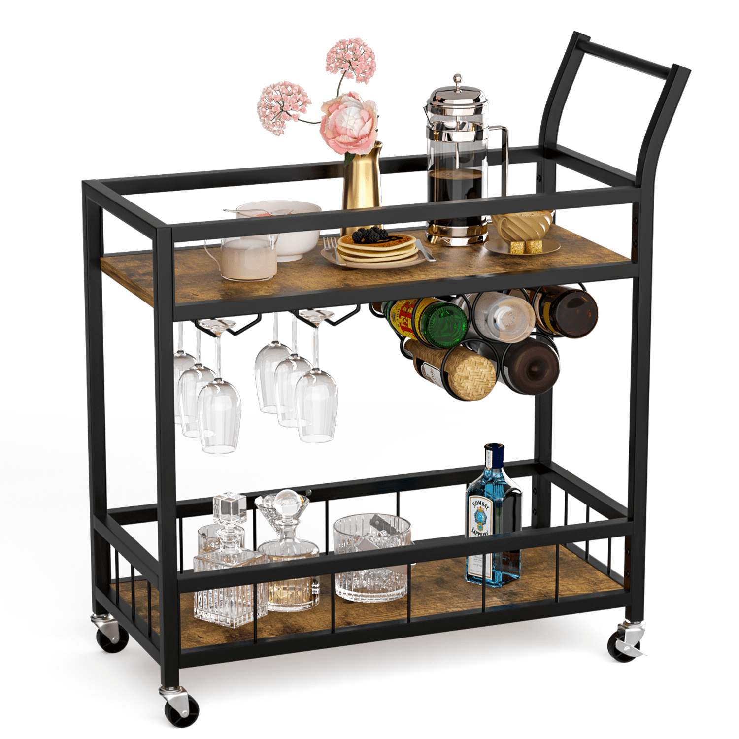 Homall Industrial Mobile Bar Cart with Wine Rack. Black