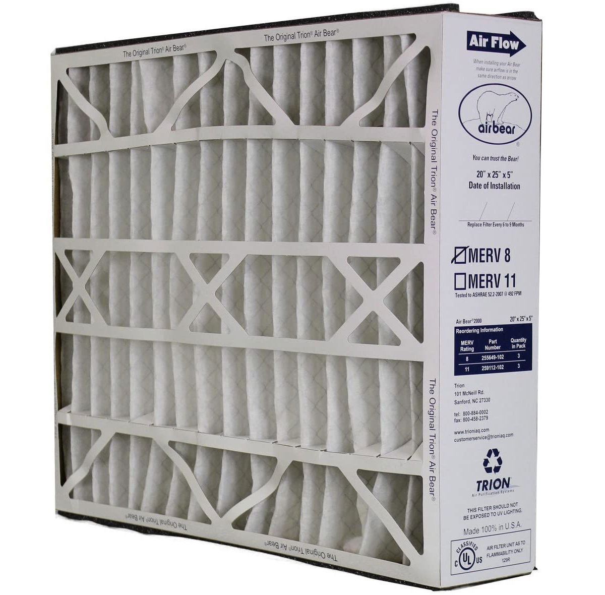 Trion 255649-102 Air Bear 20 x 25 x 5 Inch MERV 8 Air Purifier Filter (3 Pack)