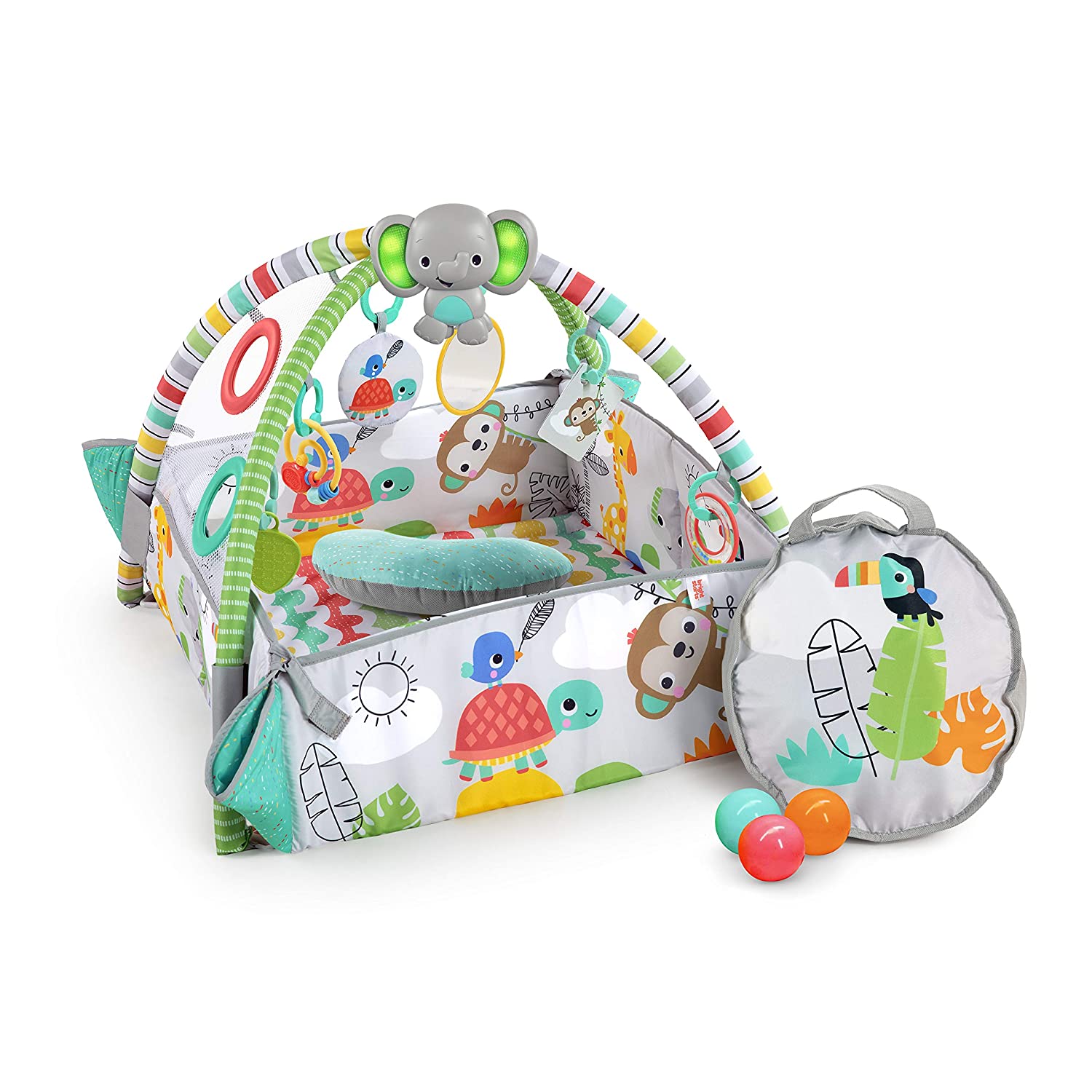 Bright Starts 5-in-1 Your Way Ball Play - Jumbo Play Mat Converts to Ball Pit Baby Gym. Newborn to Toddler - Totally Tropical (Green)