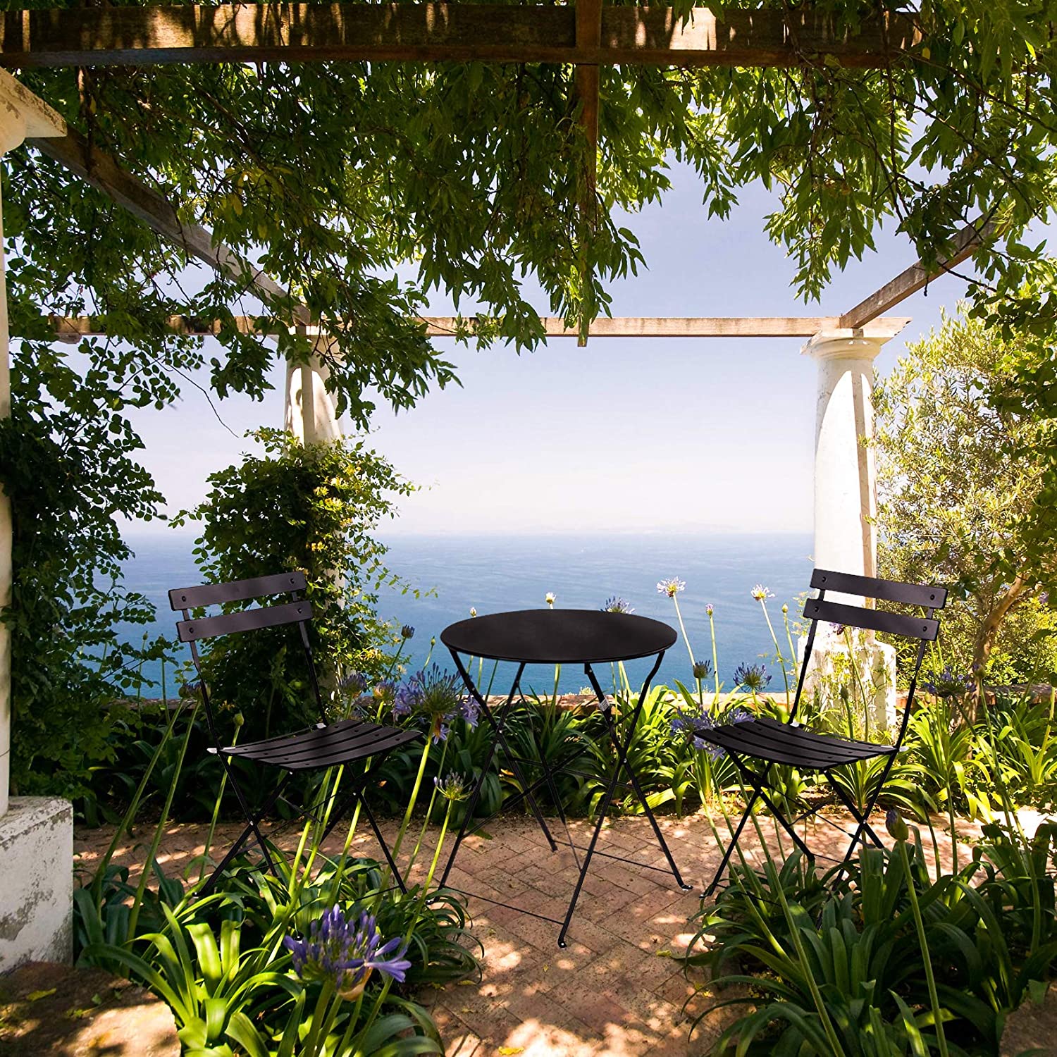 Clihome 3-Piece Black Bistro Patio Set