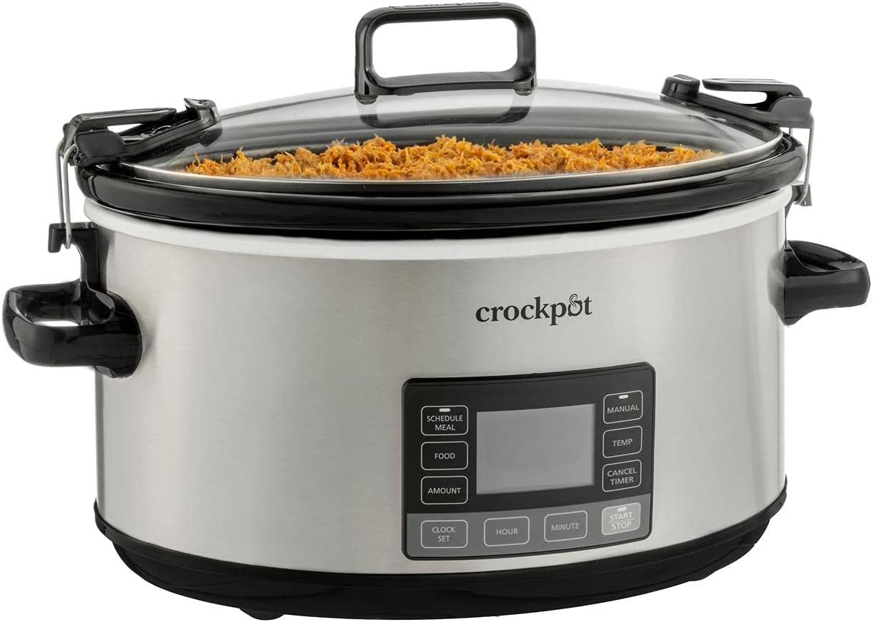 Crock-Pot 7 Quart Portable Programmable Slow Cooker with Timer and Locking Lid. Stainless Steel