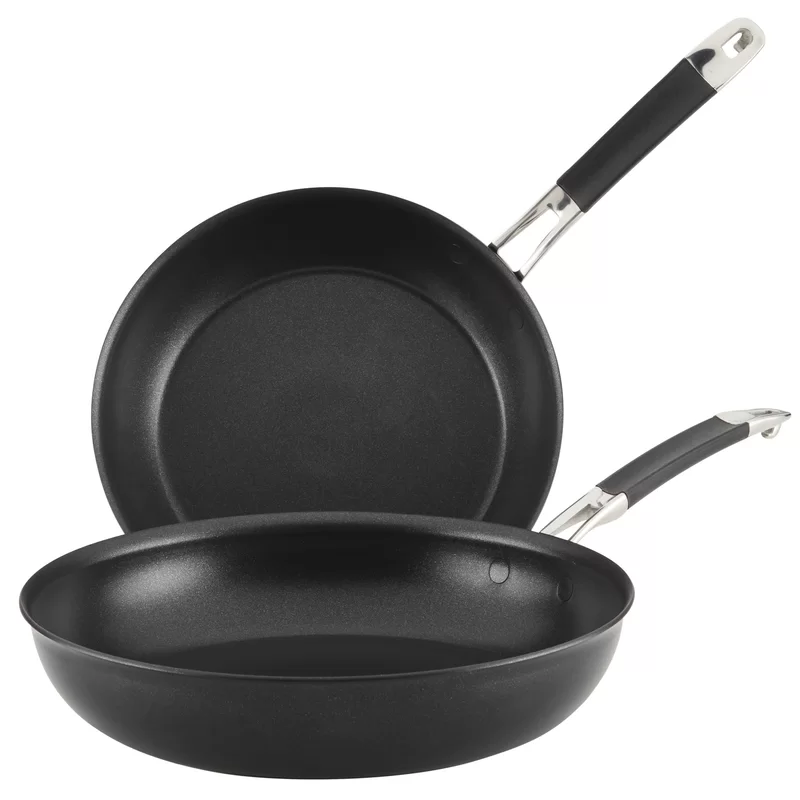 Anolon 87539 Smart Stack Hard Anodized Nonstick Frying Pan Set / Fry Pan Set / Hard Anodized Skillet Set - 10 Inch and 12 Inch. Black