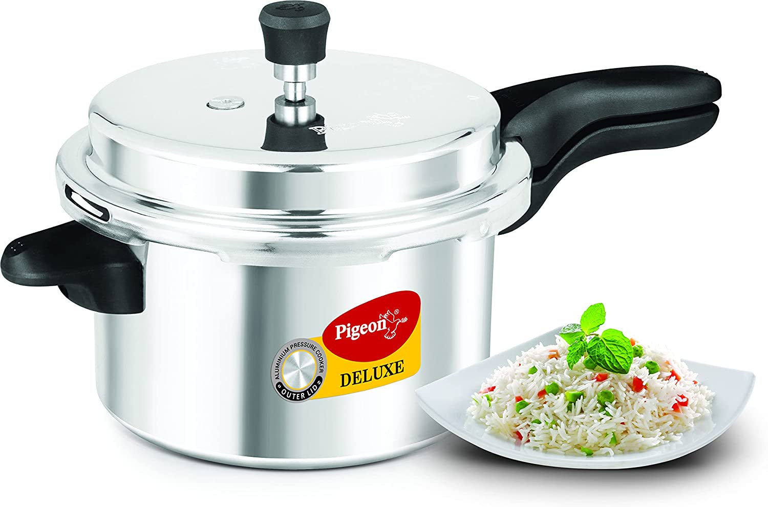 Pigeon 5 Quart Pressure Cooker. Olla de Presion. Gas & Induction Compatible. Pressure Pot for Instant Cooking of Veggies. Soup. Meat. Rice & Legumes. Indian Pressure Cooker 5 Liters. Aluminum. Silver