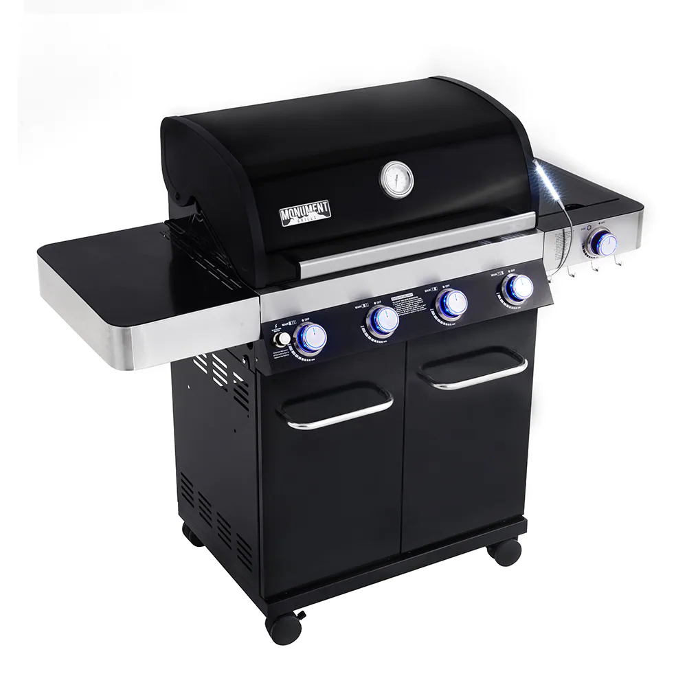 Monument 13892 Black/Porcelain Enamel 4-Burner Liquid Propane Gas Grill with 1 Side Burner