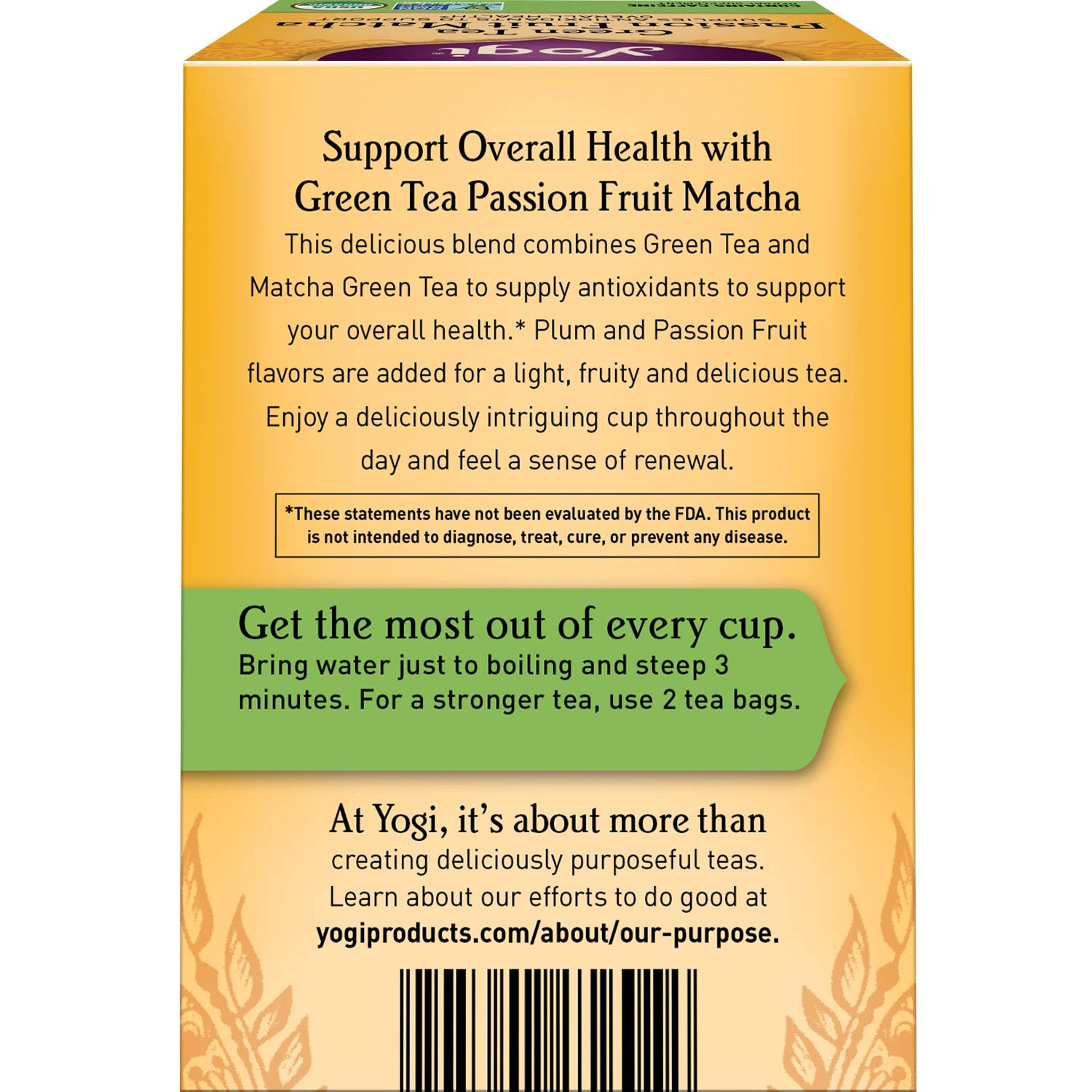 Yogi Tea Green Tea Passion Fruit Matcha Tea. 6 Pack. Antioxidants. 96 Tea Bags