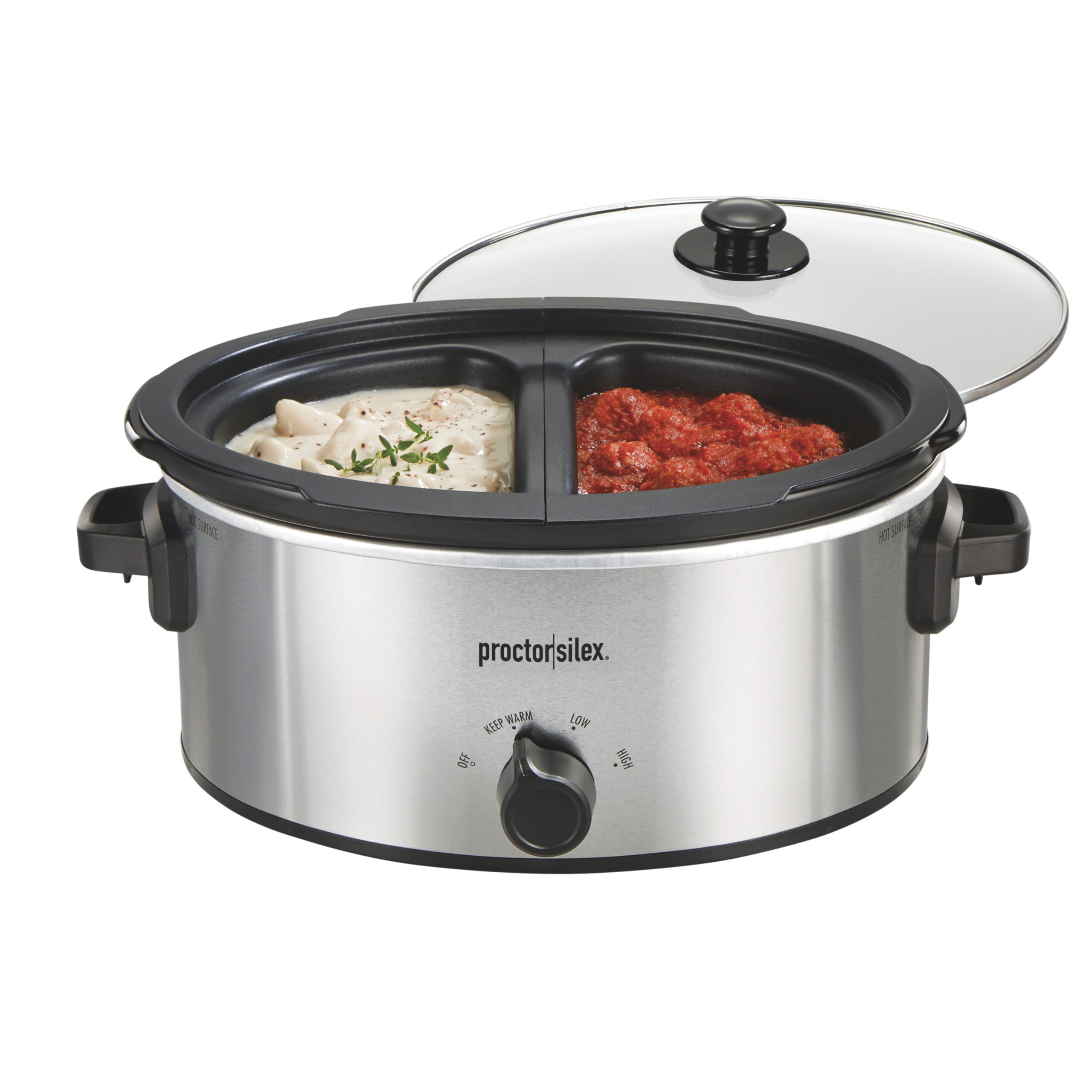 Proctor Silex 6 Quart Double Dish Slow Cooker. Serves 7+. Silver. 33563