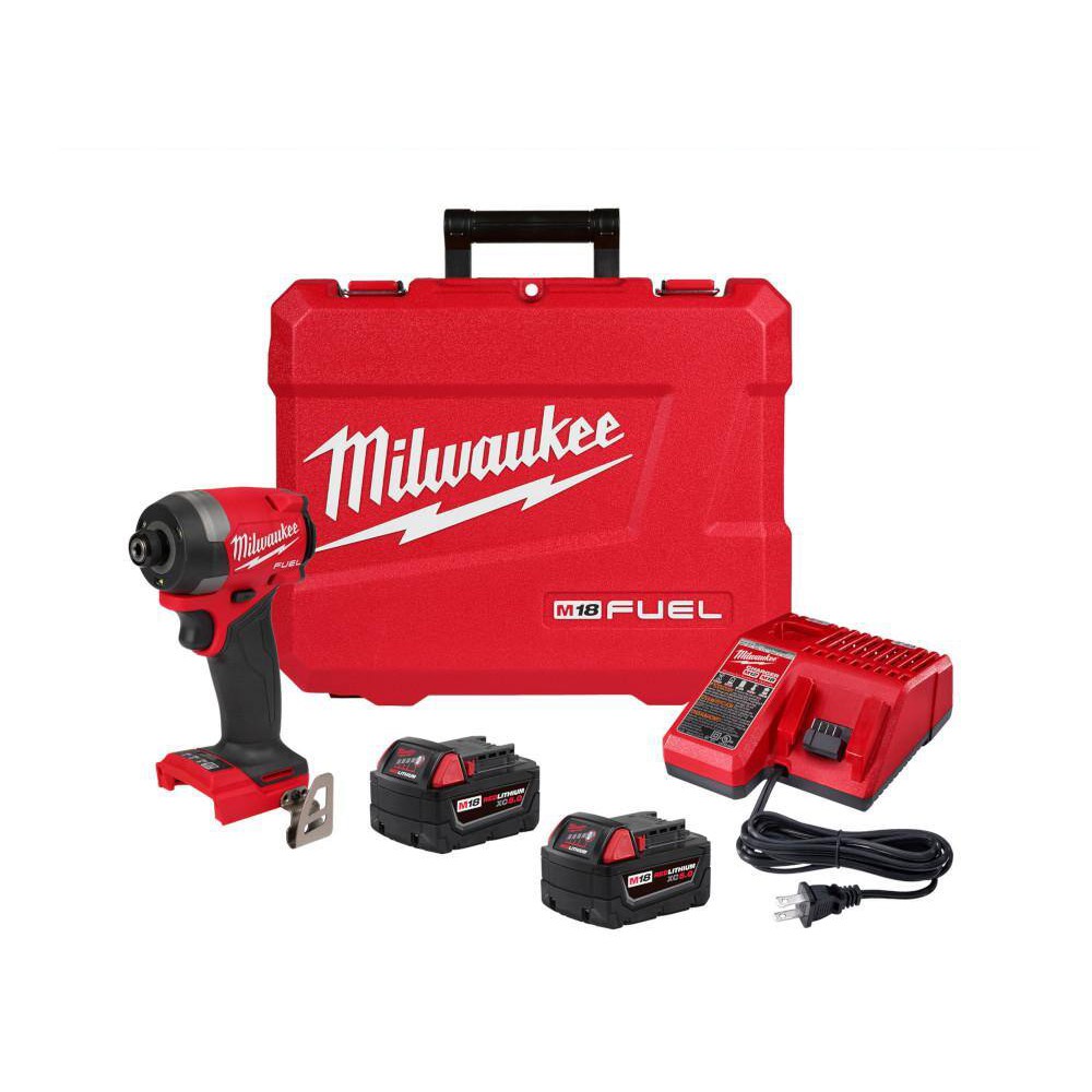Milwaukee 2953-22 M18 FUEL 18V Lithium-Ion Brushless Cordless 1/4 in. Hex Impact Driver Kit with Two 5.0Ah Batteries Charger Hard Case