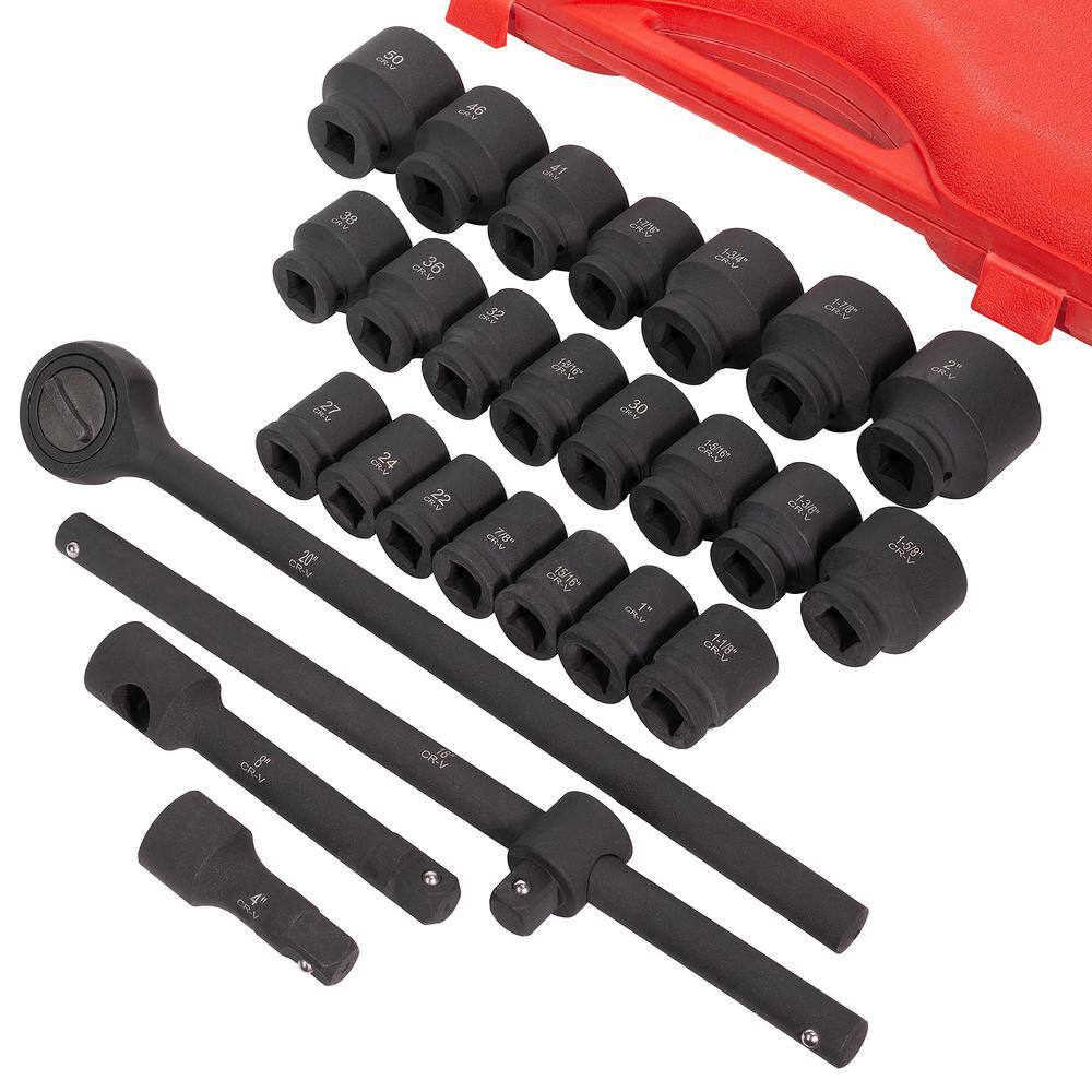 STARK USA 35251 3/4 in. Jumbo Flank Drive Impact Socket Ratchet Set 6 Points MM SAE Metric (22-Piece)