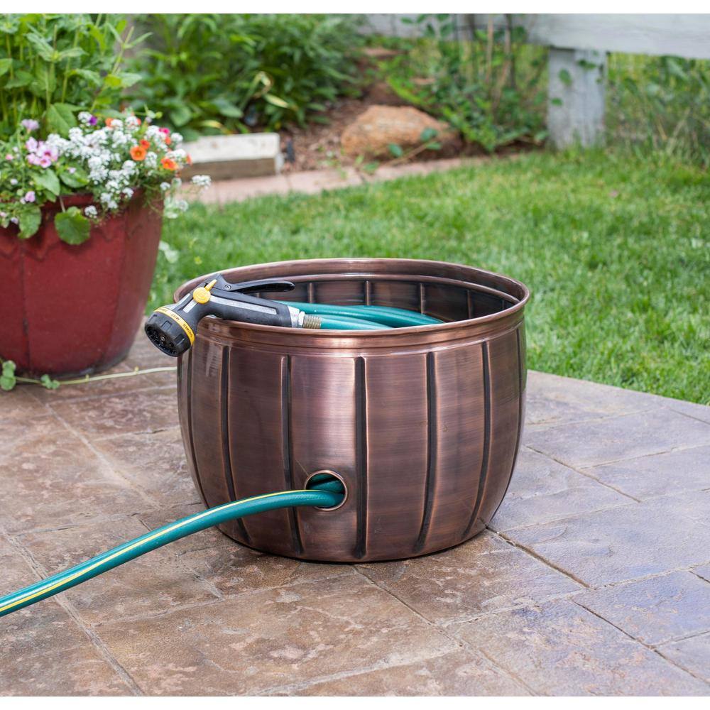 BirdRock Home 11059 Antique Copper Decorative Garden Hose Pot with Open Top