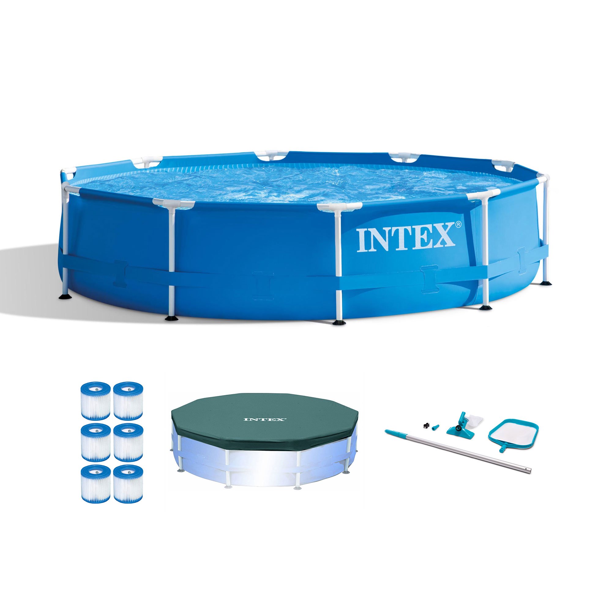 Intex 10′ Pool with Maintenance Kit. Cover. and Filter Cartridges (6 Pack)
