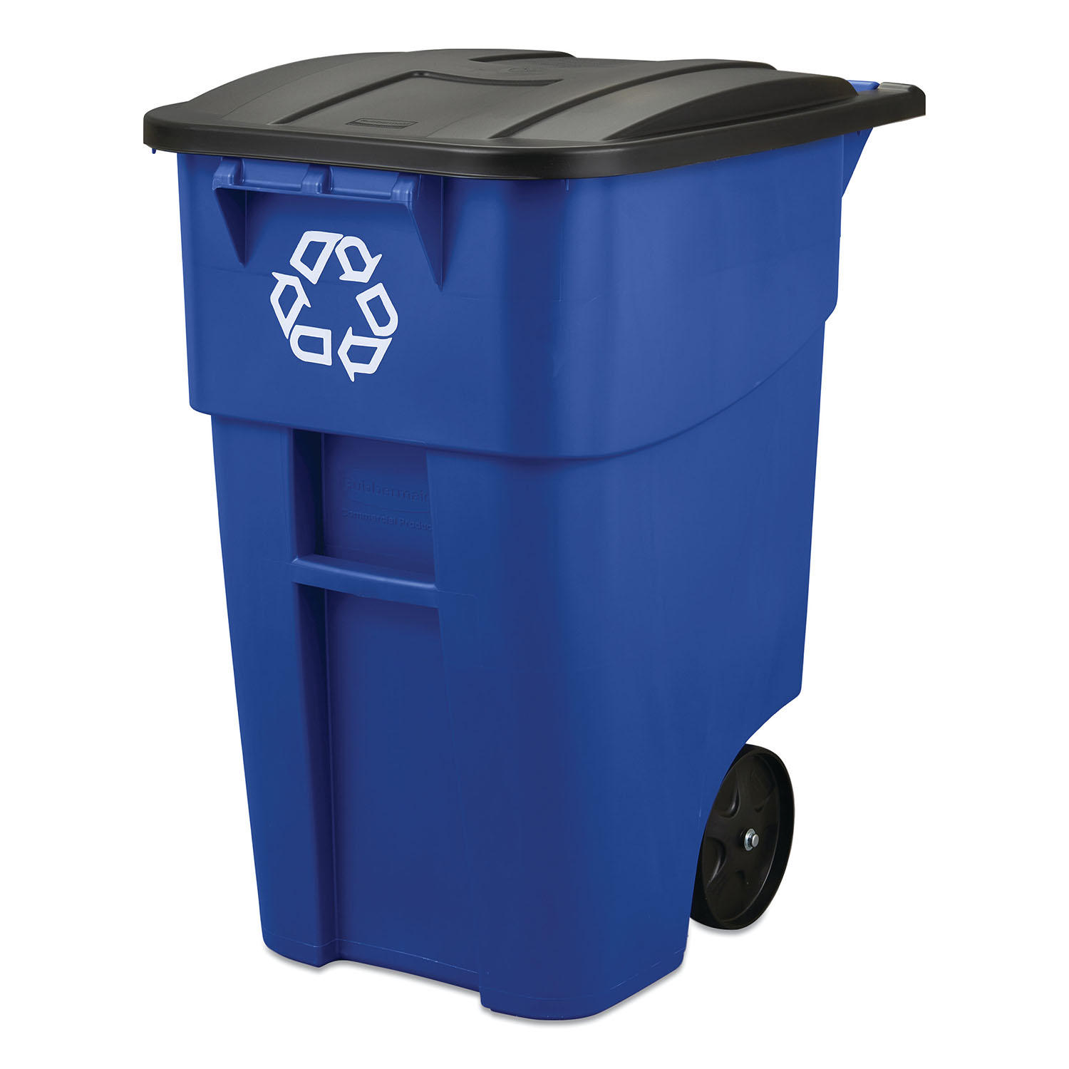 Rubbermaid Commercial BRUTE Recycling Rollout Trash Can with Hinged Lid. Blue (50 gal.)