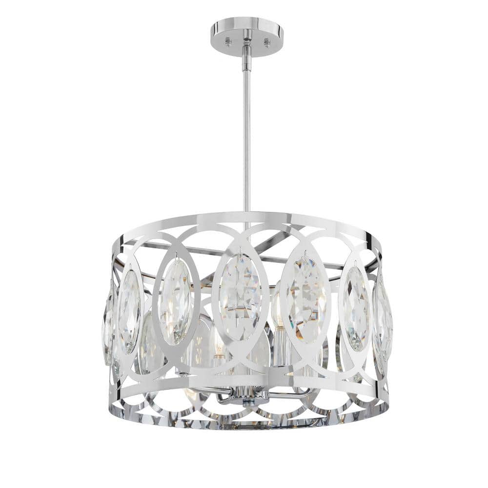 Home Decorators Collection 37809-HBU Westchester 4-Light Polished Chrome Round Drum Pendant Hanging Light. Glam Styled Kitchen Pendant