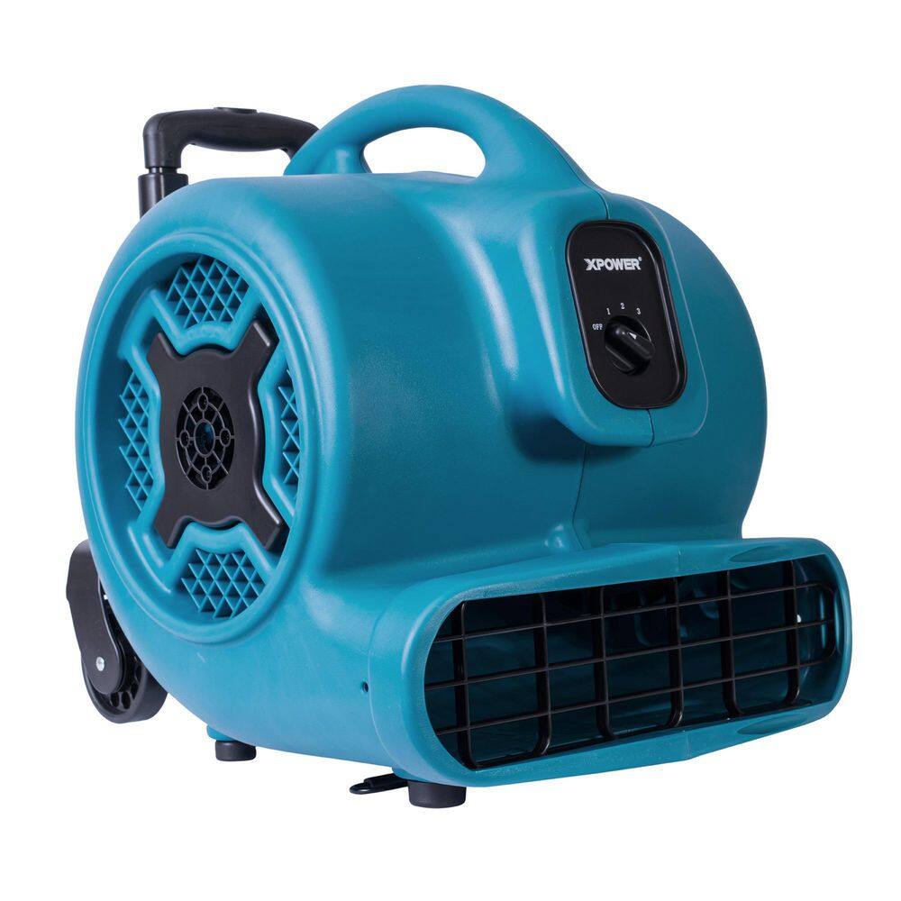 XPOWER P-800H-Blue 3/4 HP 3200 CFM 3 Speed Air Mover Carpet Dryer Floor Fan Blower with Telescopic Handle and Wheels