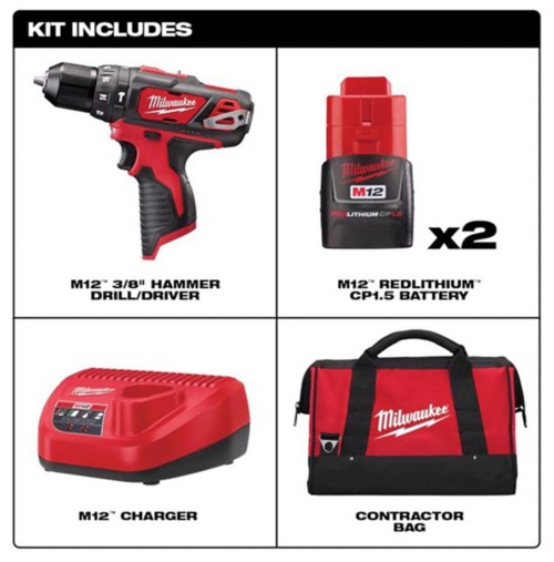Milwaukee M12 12V 3/8 in Brushed Cordless Hammer Drill Kit (Battery & Charger)