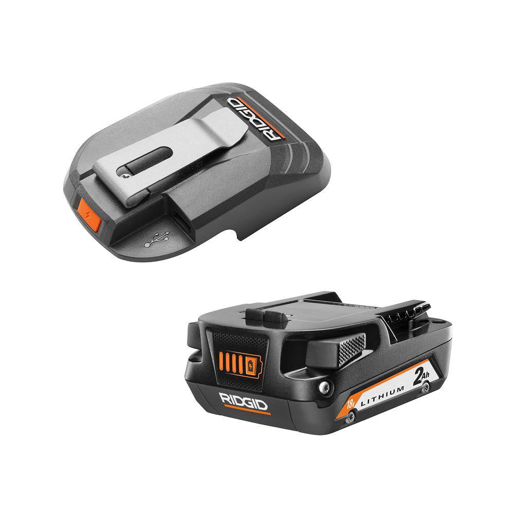 RIDGID AC86072B-AC8400802 18V USB Portable Power Source with Activate Button Kit with 18V 2.0 Ah Lithium-Ion Battery