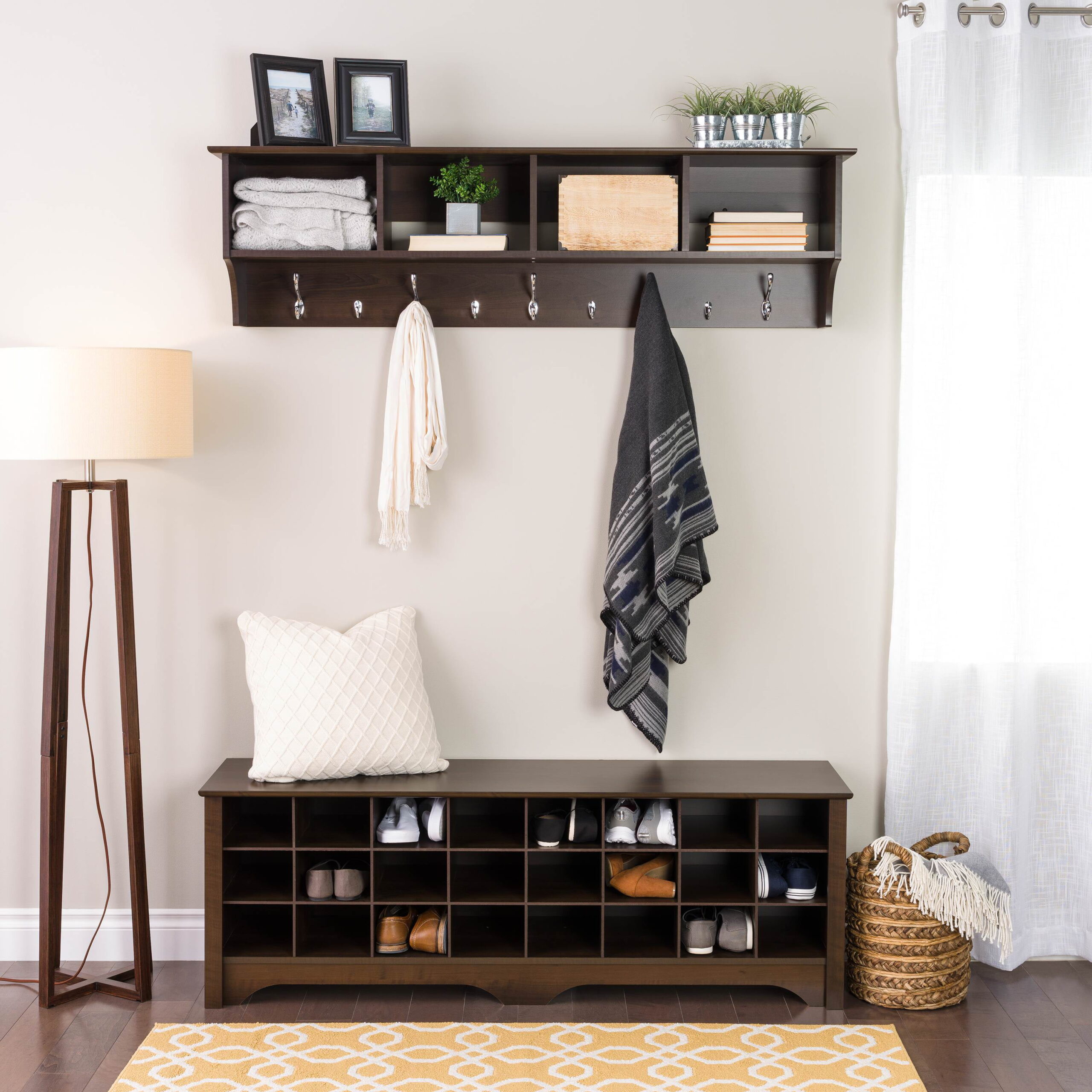 Prepac Entryway Shoe Storage Cubby Bench. Espresso 24 Pair