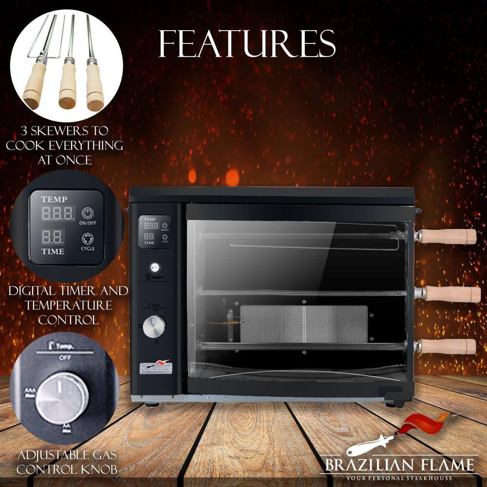 BRAZILIAN FLAME BG-03LX-BLACK Portable Propane Gas Rotisserie Grill in Black