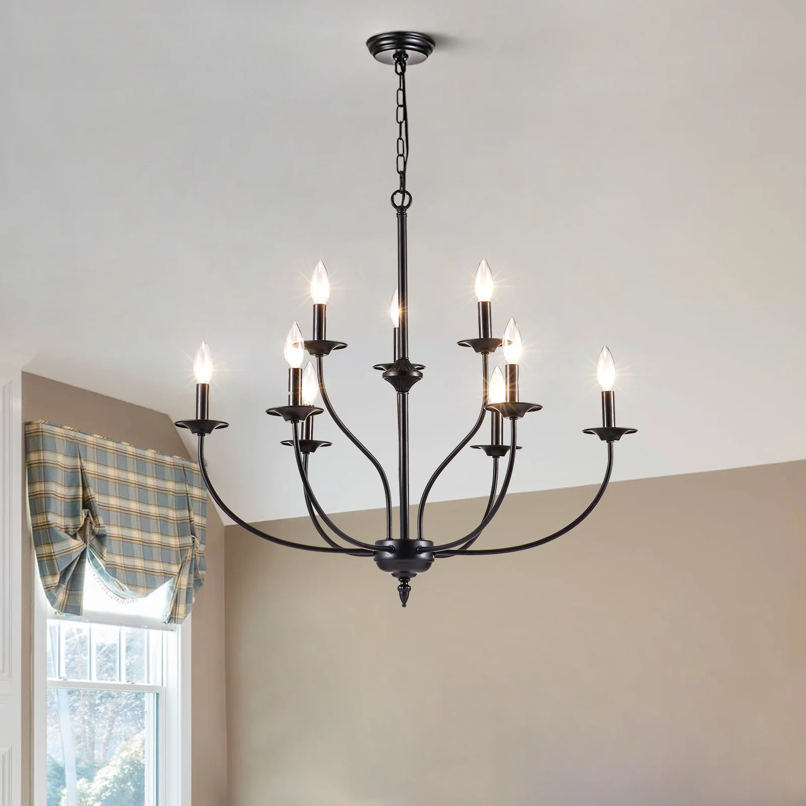 Selah 9 - Light Dimmable Classic / Traditional Chandelier - Black