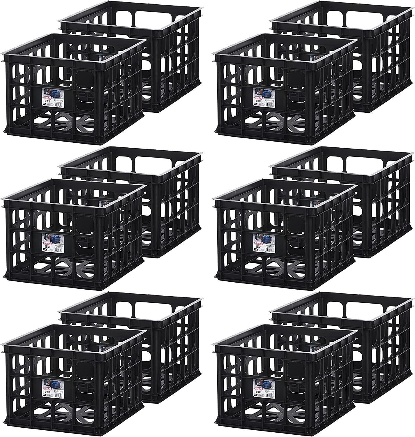 Sterilite 16929006 Plastic Storage Box Crate. Black (12 Pack)