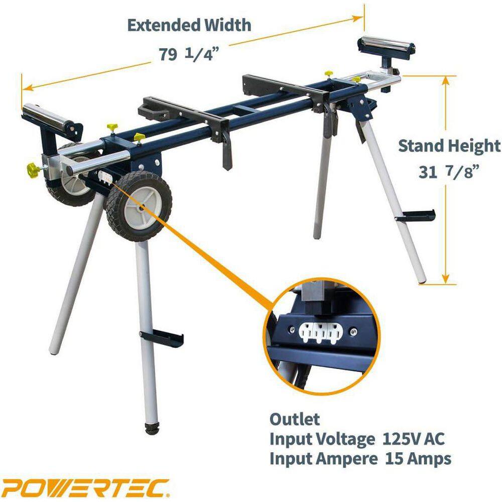 POWERTEC MT4000 Deluxe Miter Saw Stand with Wheels and 110-Volt Power Outlet