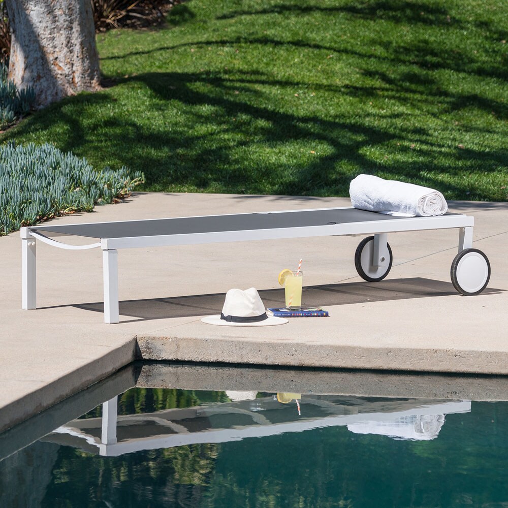 Mod Furniture Peyton White/Gray Metal Frame Stationary Chaise Lounge Chair(s) with Gray Sling Seat