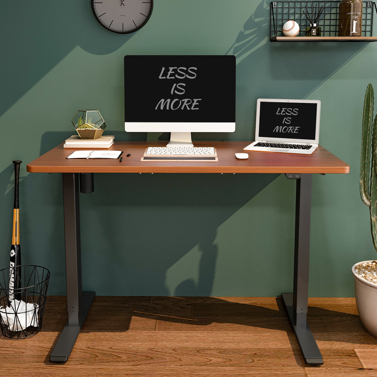 FLEXISPOT 48″ x 30″ Home Office Electric Height Adjustable Standing Desk Black Frame and Mahogany Top